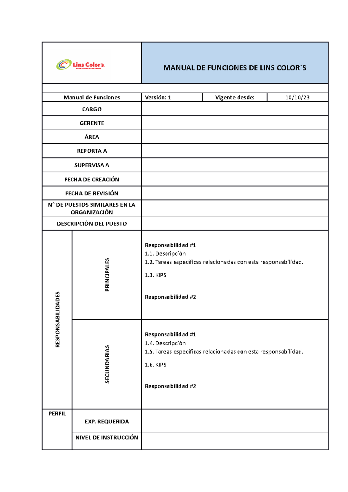 Formato De Manual De Funciones