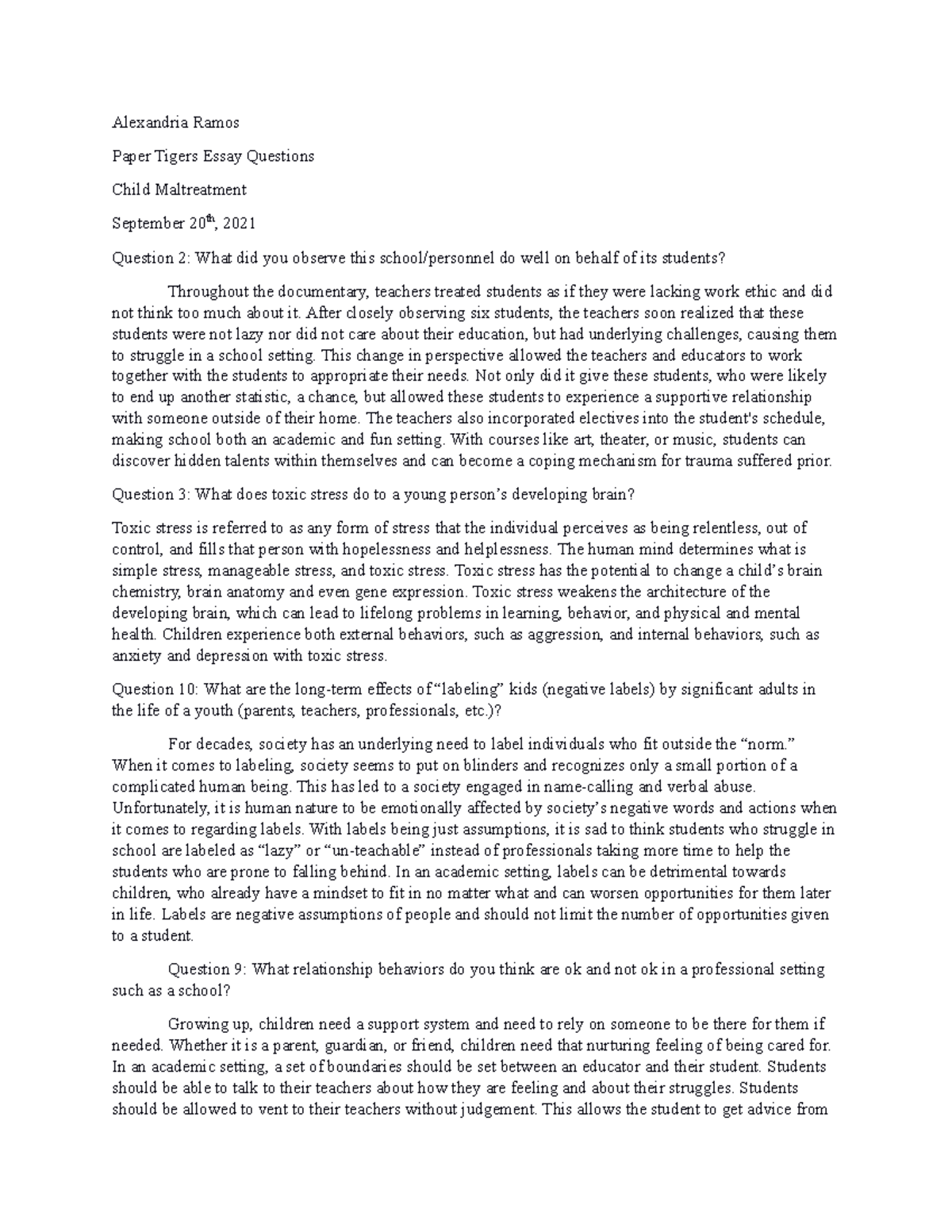 Paper Tigers Assignment Alexandria Ramos Paper Tigers Essay Questions