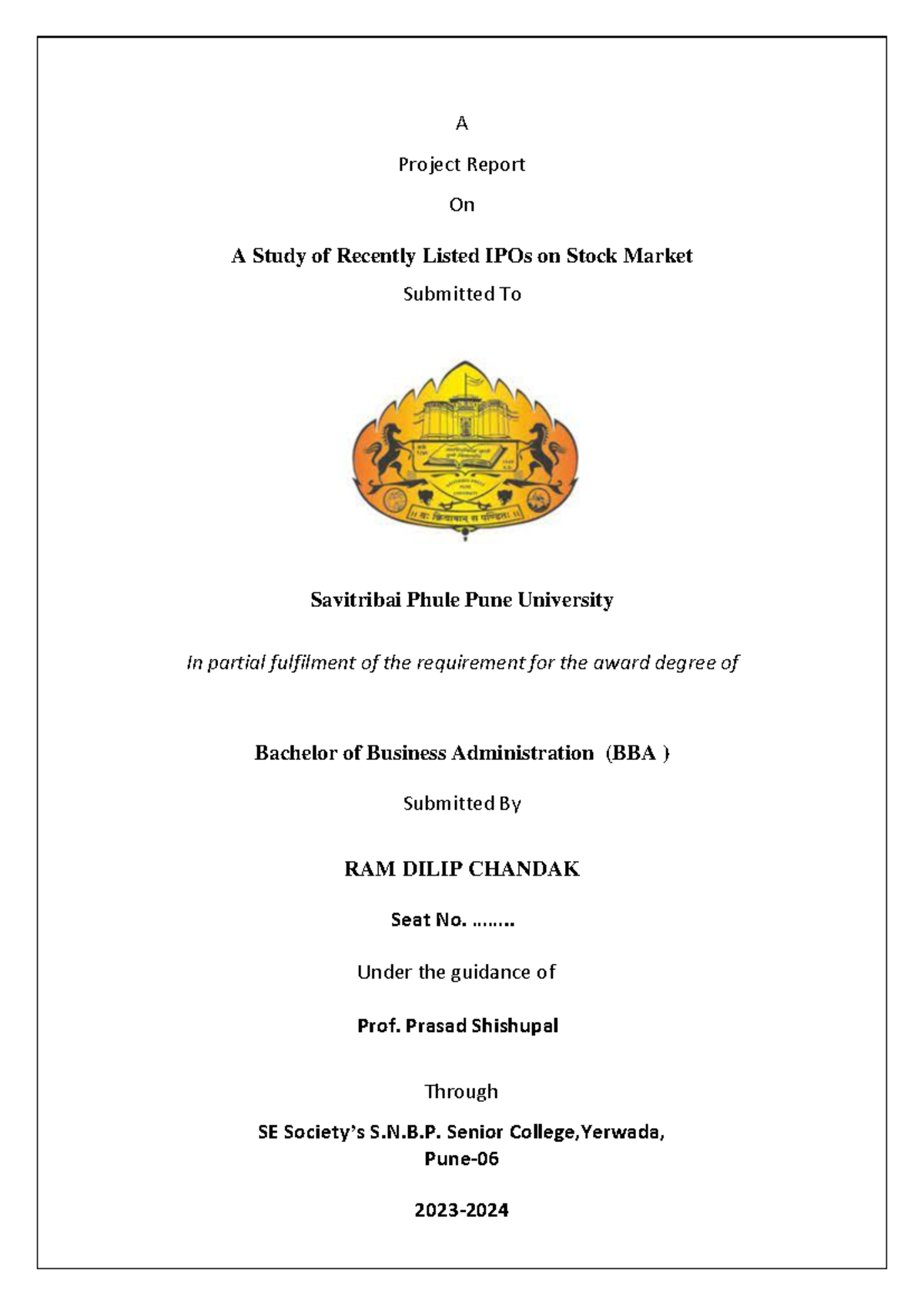 Ram - bba finance - A Project Report On A Study of Recently Listed IPOs ...