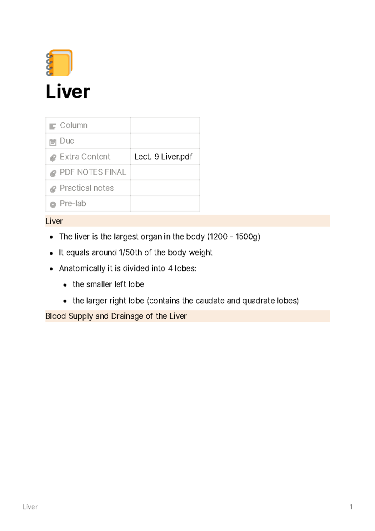 Liver - Liver Column Due Extra Content Lect. 9 Liver PDF NOTES FINAL ...