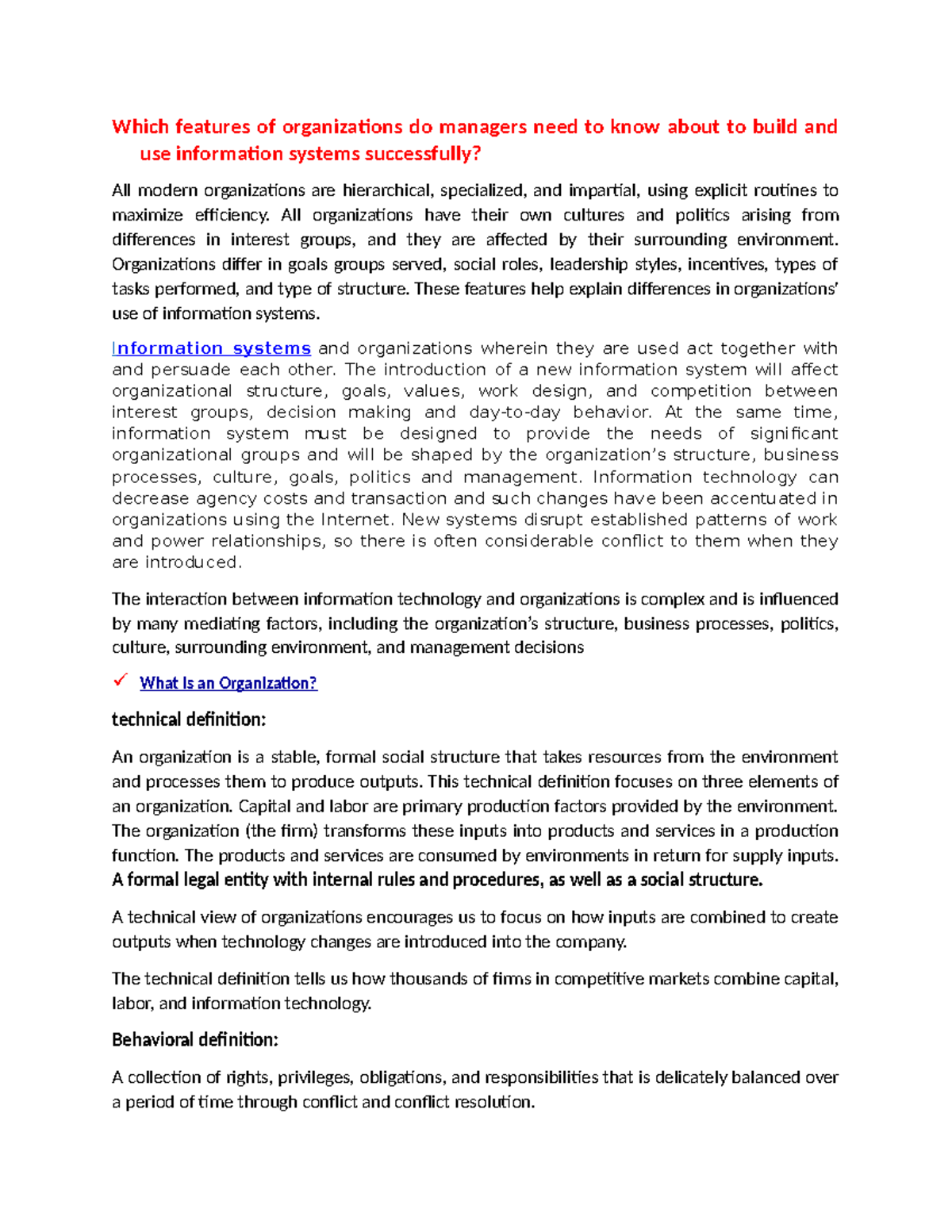 Notes for study - Which features of organizations do managers need to ...