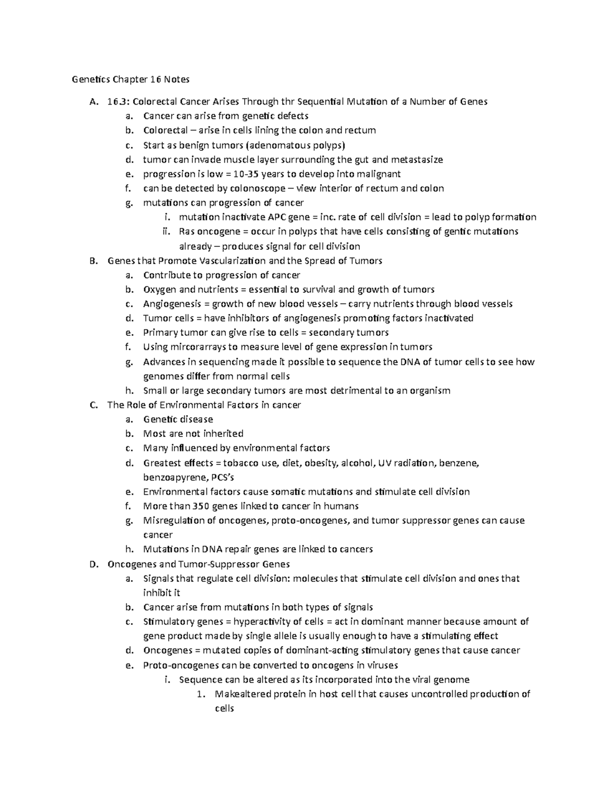 Genetics chap 17 and 18 notes - Genetics Chapter 16 Notes A. 16 ...