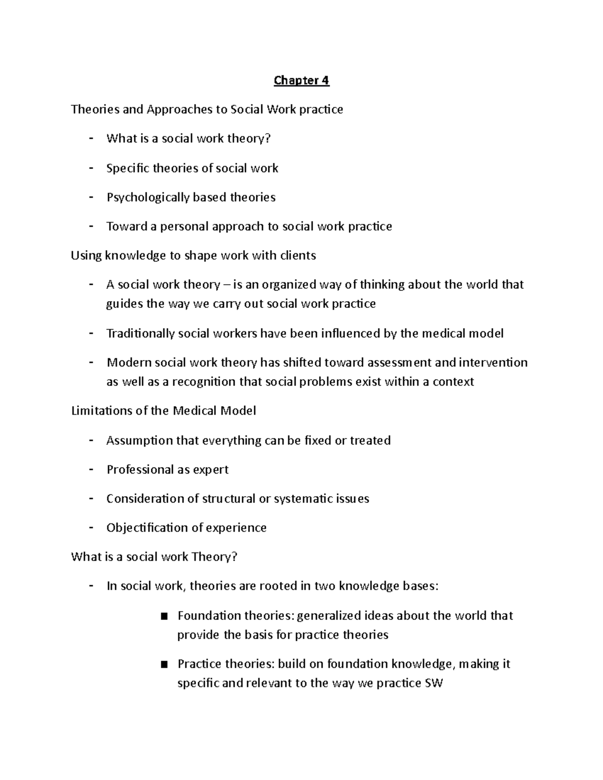 Social Work Lecture Notes 4 Chapter 4 Theories And Approaches To 