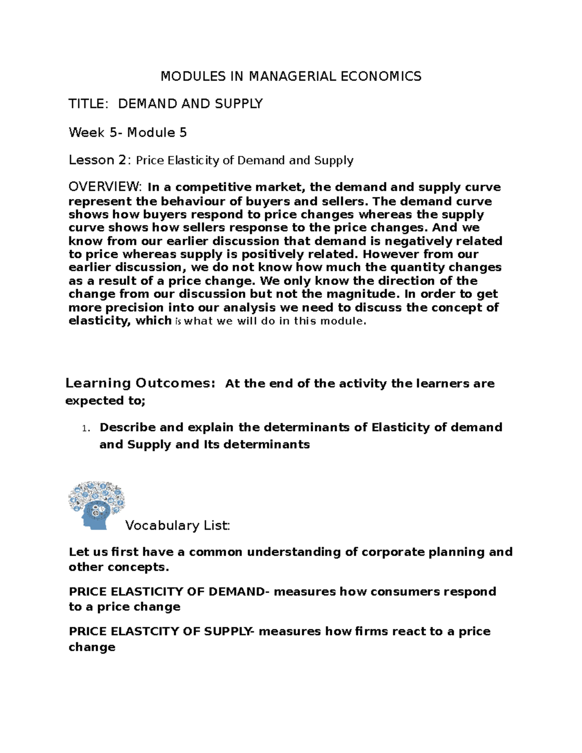 Major 113 module 5 - Economics - MODULES IN MANAGERIAL ECONOMICS TITLE ...