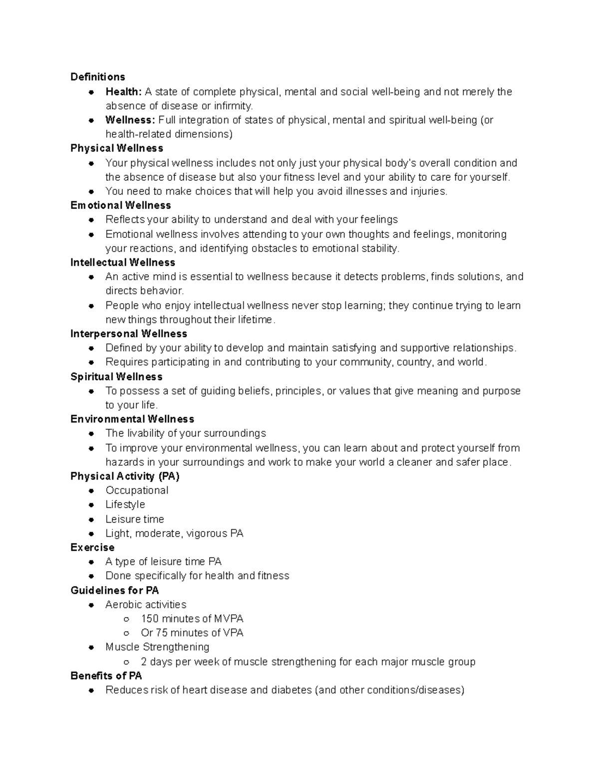 KIN 100 Understanding Health & Fitness Lecture Notes - Definitions ...