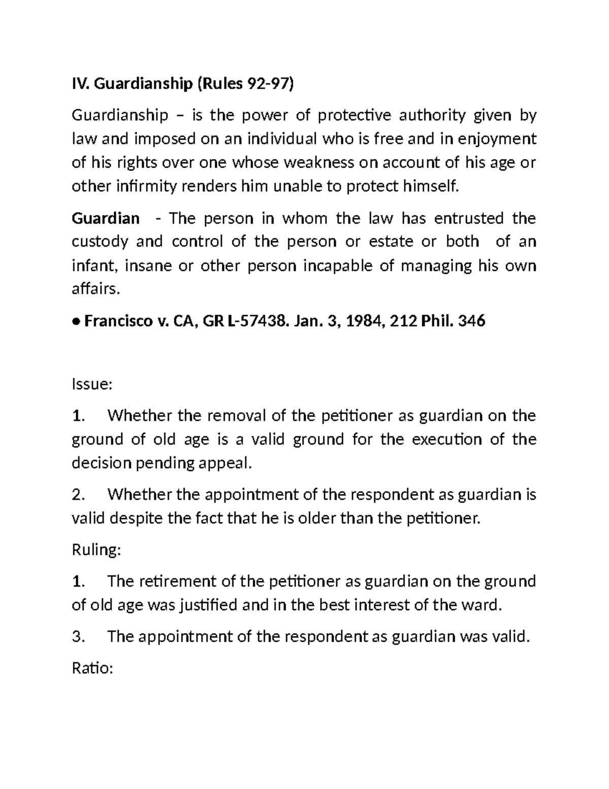 REM REV II- Reporting- Guardianship - IV. Guardianship (Rules 92-97 ...