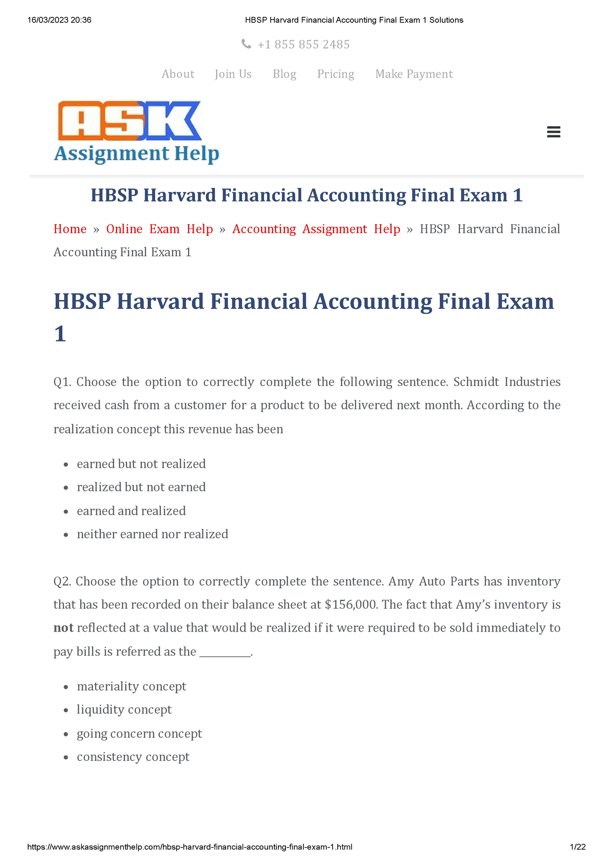 HBSP Harvard Financial Accounting Final Exam 1 Choose the option to