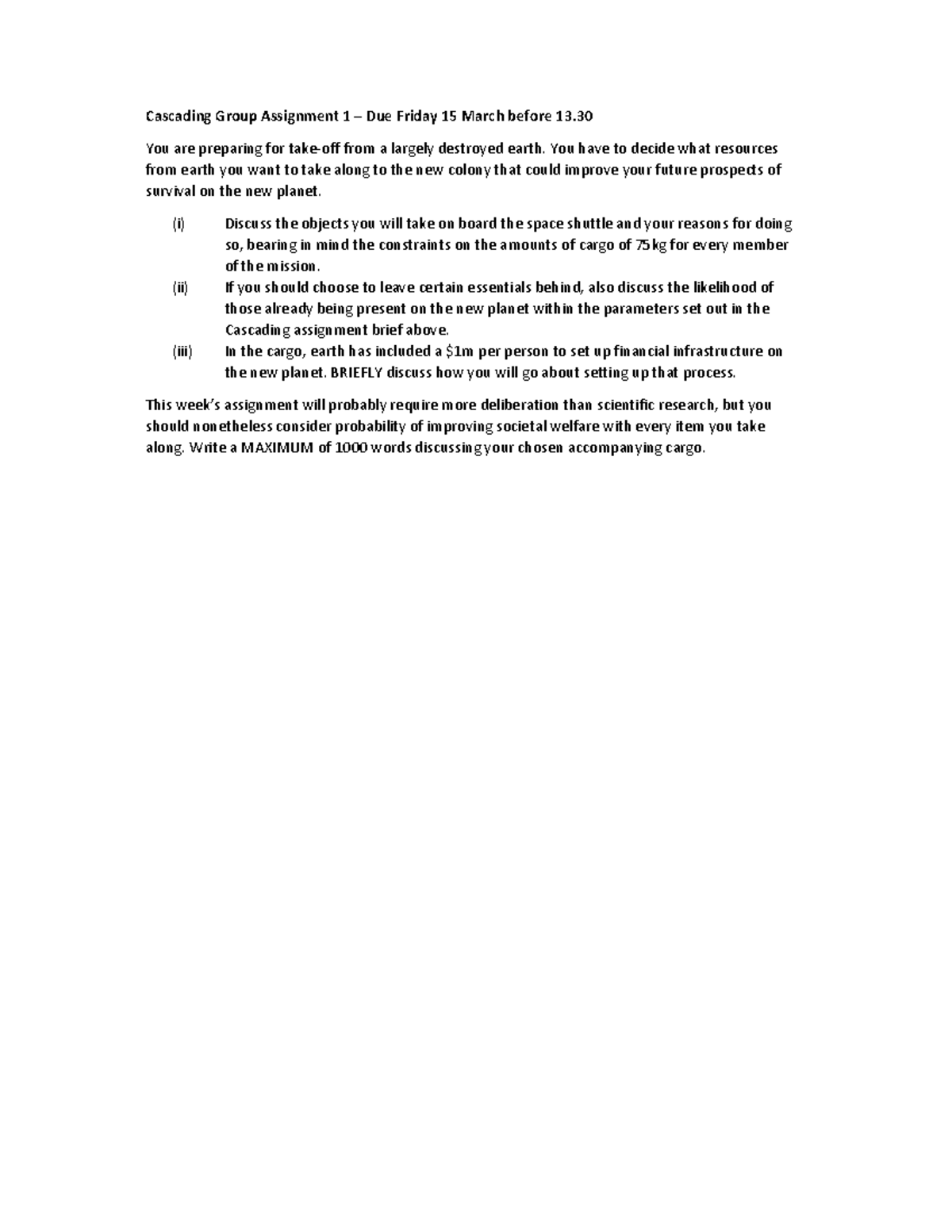 Cascading assignment 1 - Cascading Group Assignment 1 – Due Friday 15 ...