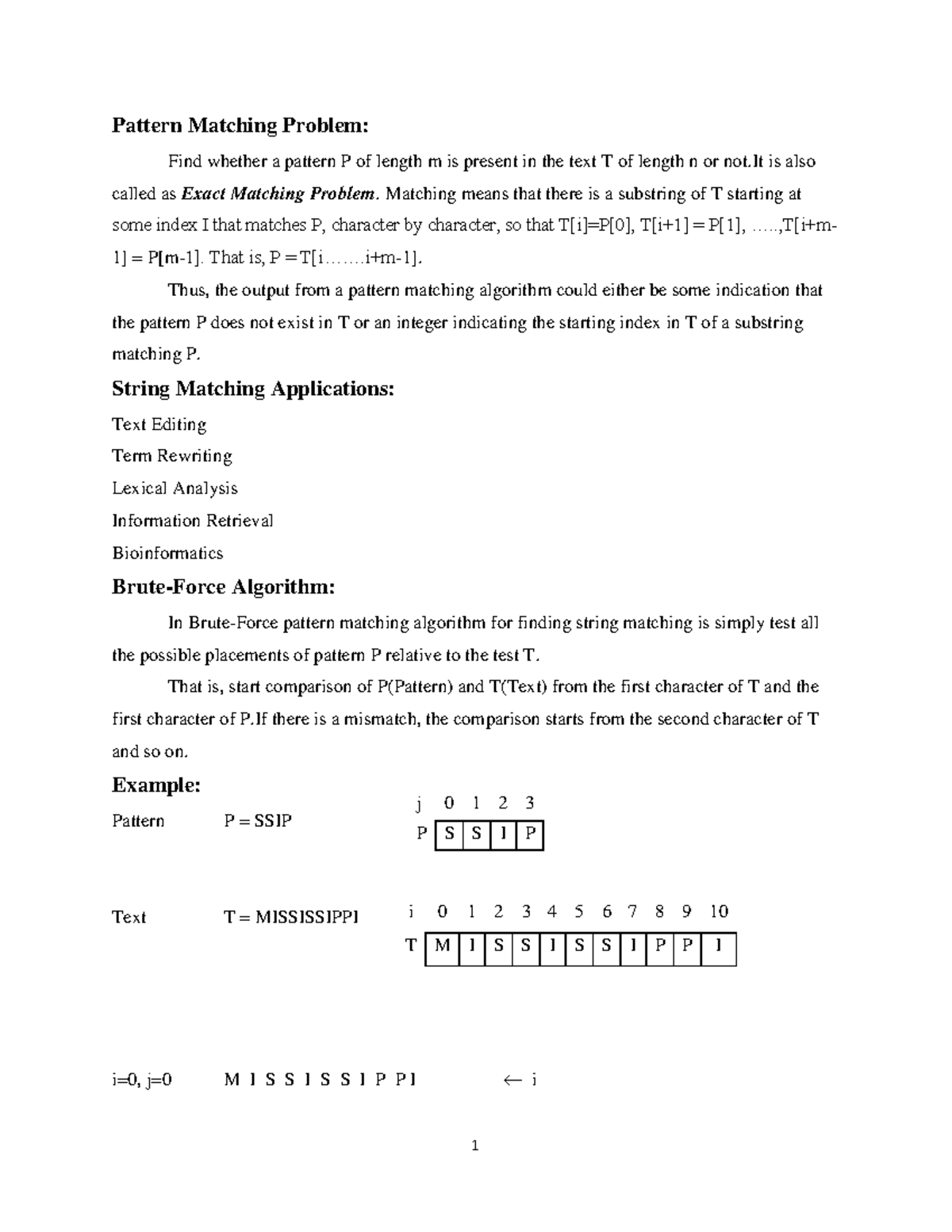 UNIT-5 - no need - Pattern Matching Problem: Find whether a pattern P ...