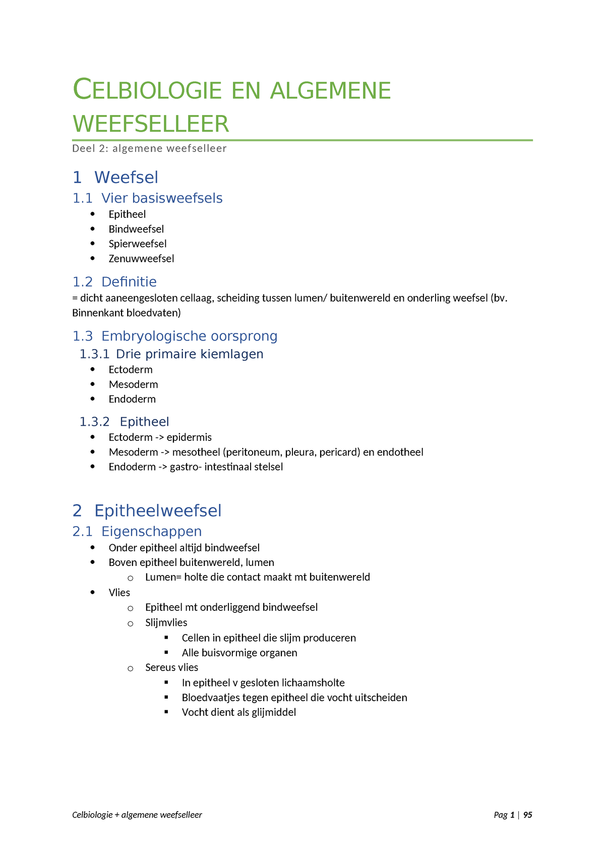 Celbiologie En Algemene Weefselleer Samenvatting - CELBIOLOGIE EN ...