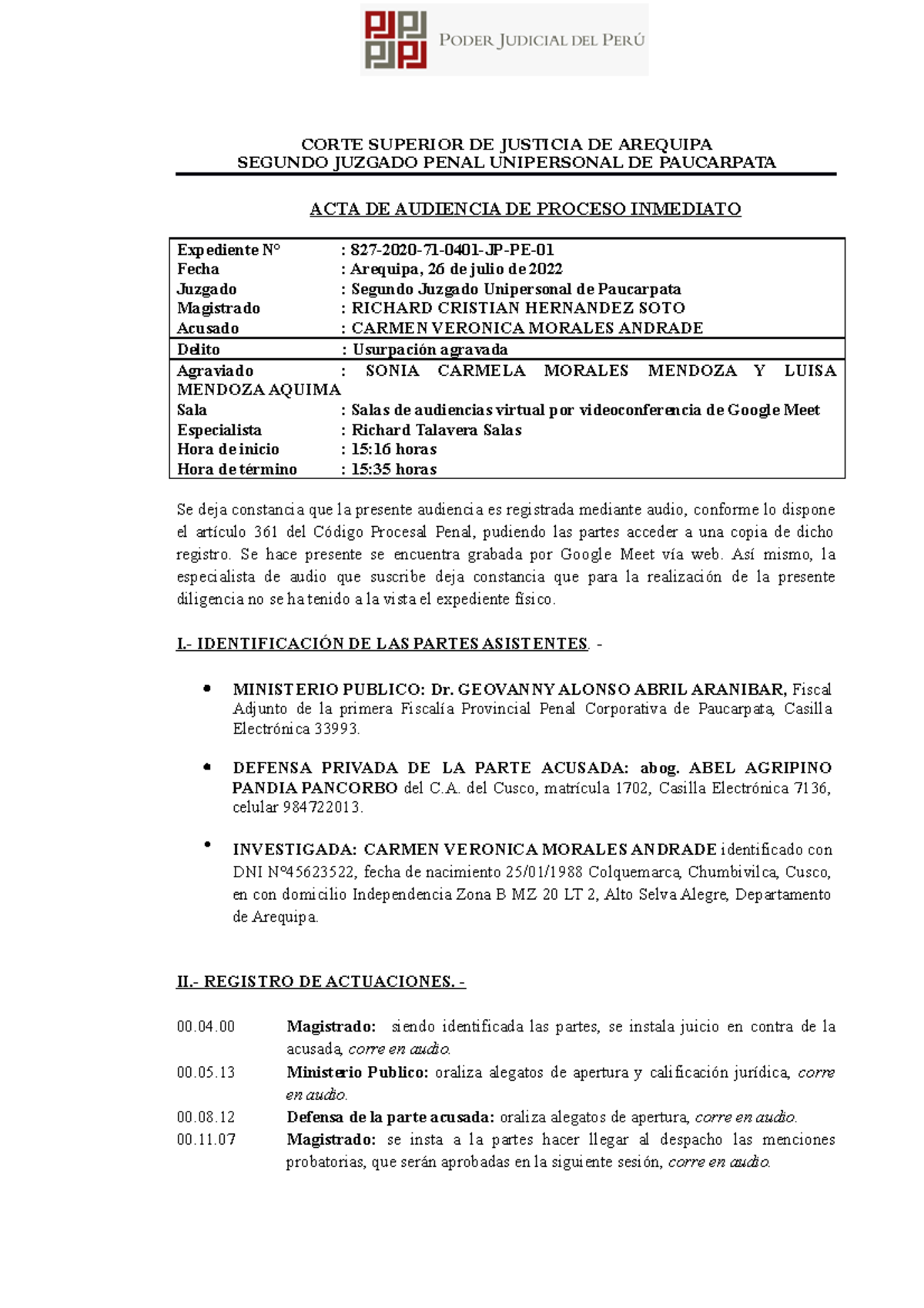 EXP.827-2020 (14-10-22) - CORTE SUPERIOR DE JUSTICIA DE AREQUIPA ...