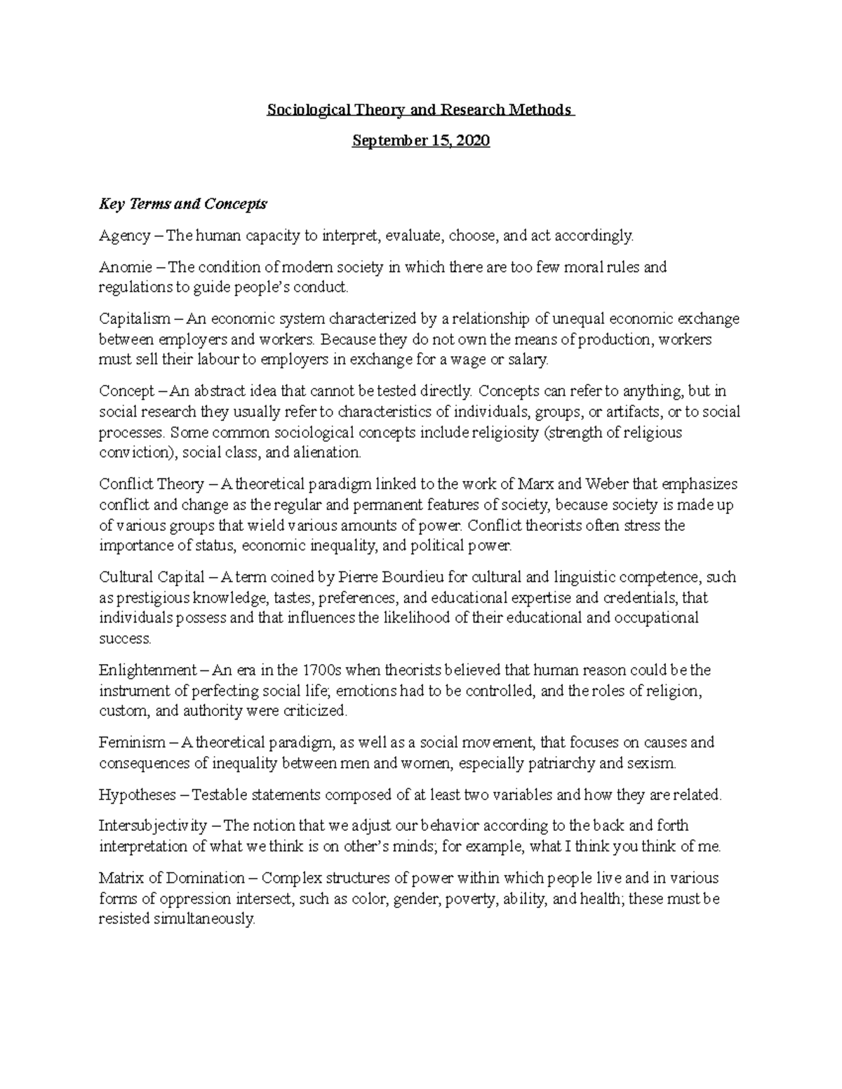 Chapter 1 Notes - Principles of Sociology - Sociological Theory and ...