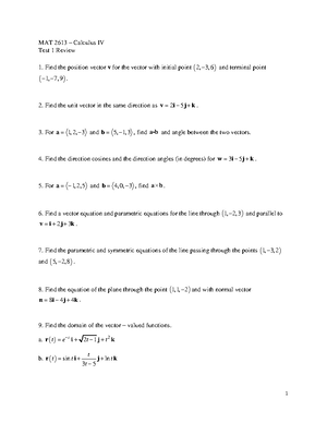 Practice Problems for Test 1 - Spring 2024 MA 2473 Calculus IV Test 1 ...