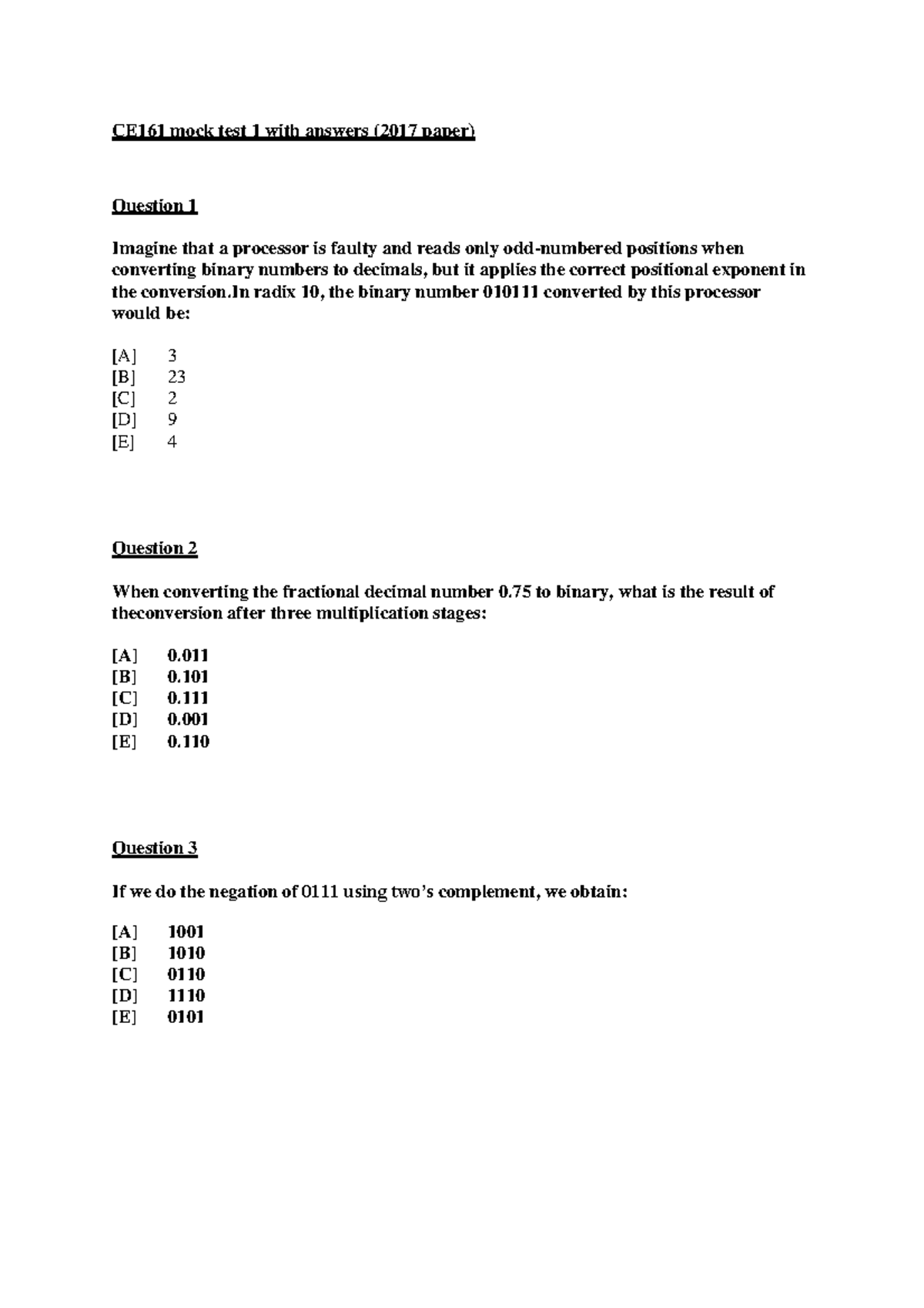 CE161 Mock Test 1 Answers 2017 - CE161 Mock Test 1 With Answers (2017 ...