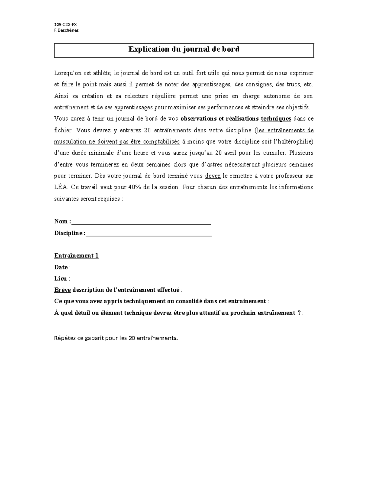 Journal de bord-C33-H24 - 109-C33-FX Fênes Explication du journal de ...