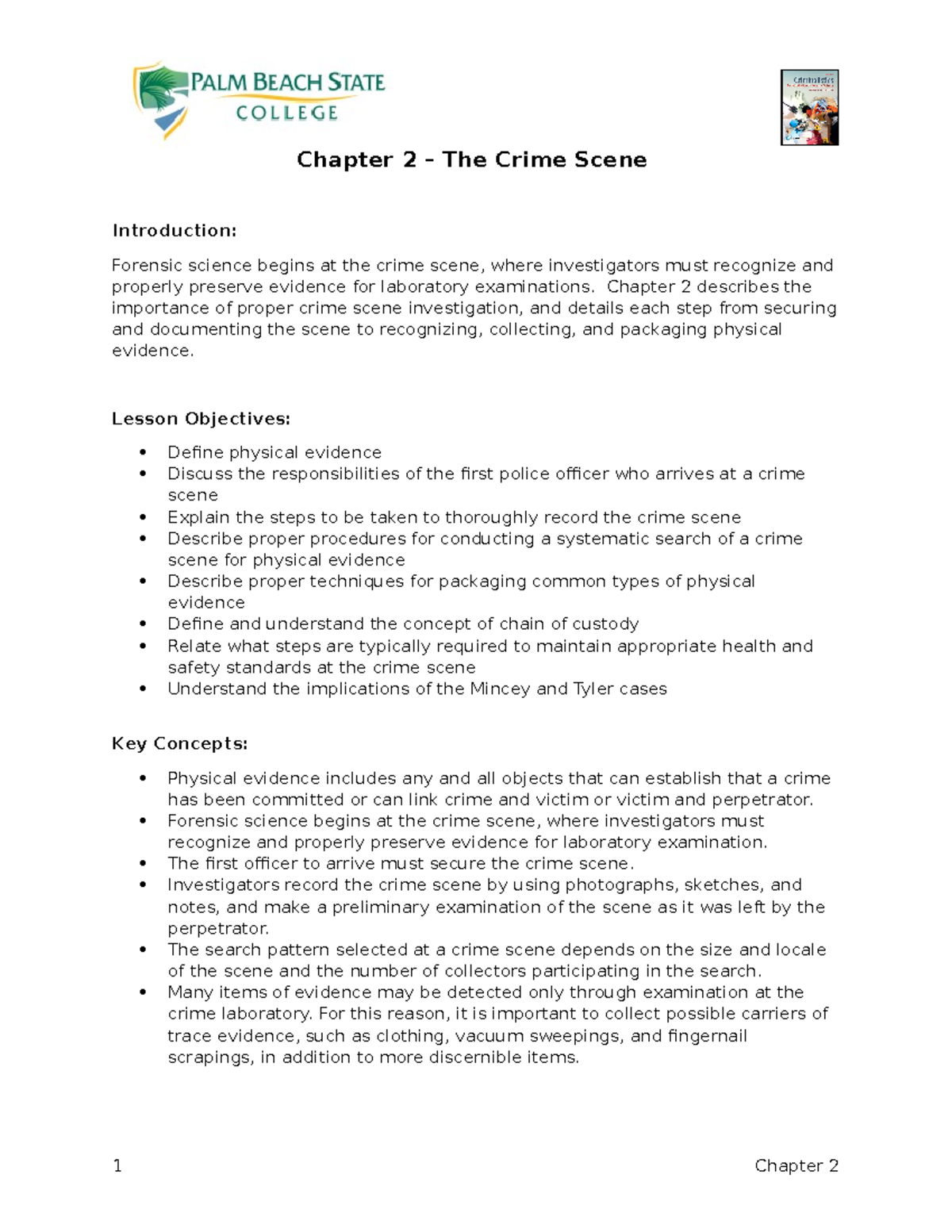 Chapter 2 - Chapter 2 – The Crime Scene Introduction: Forensic Science ...