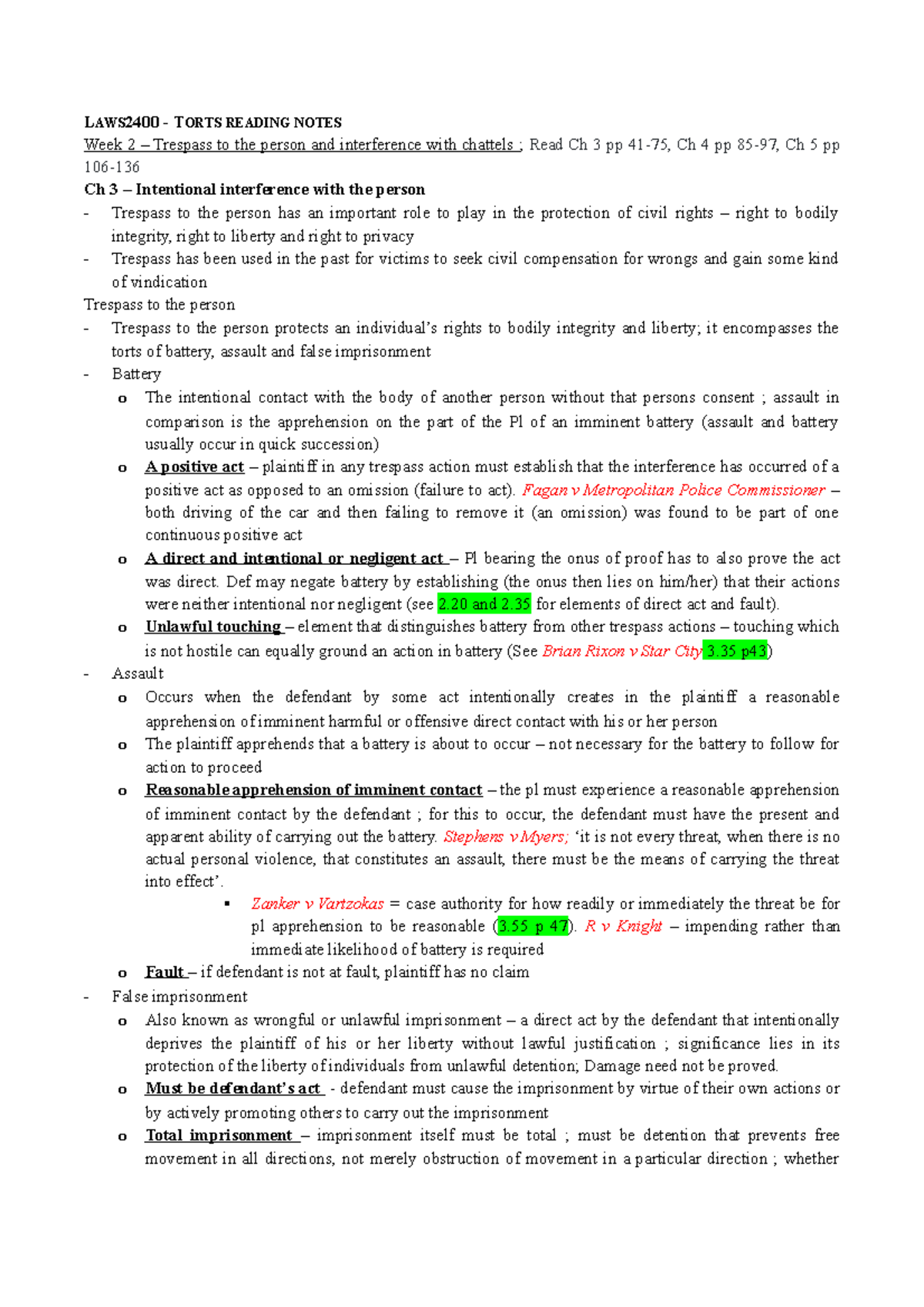 torts-readings-notes-and-important-cases-laws2400-torts-reading