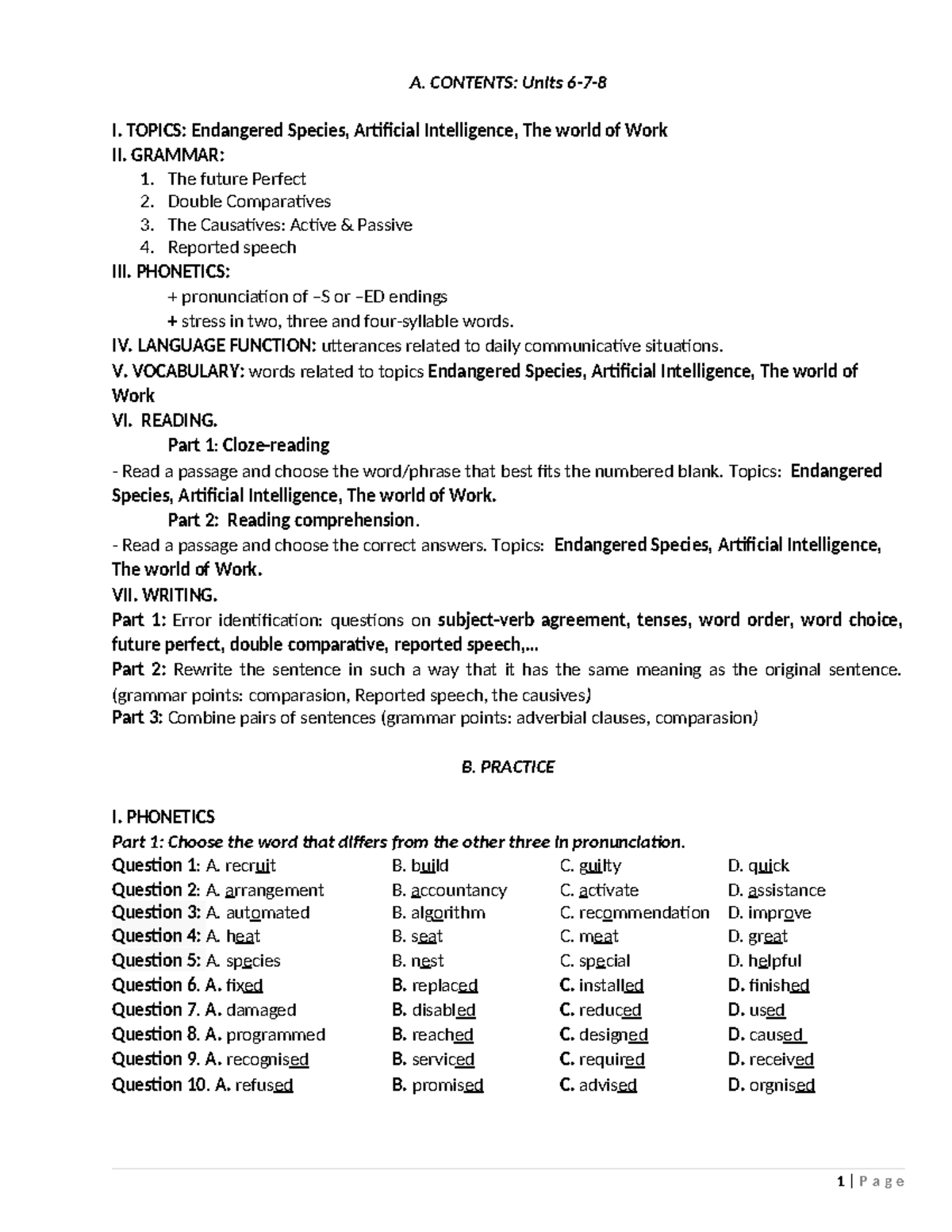 HS - ĐC K12-GHK2-2023-2024 - A. CONTENTS: Units 6-7- I. TOPICS ...