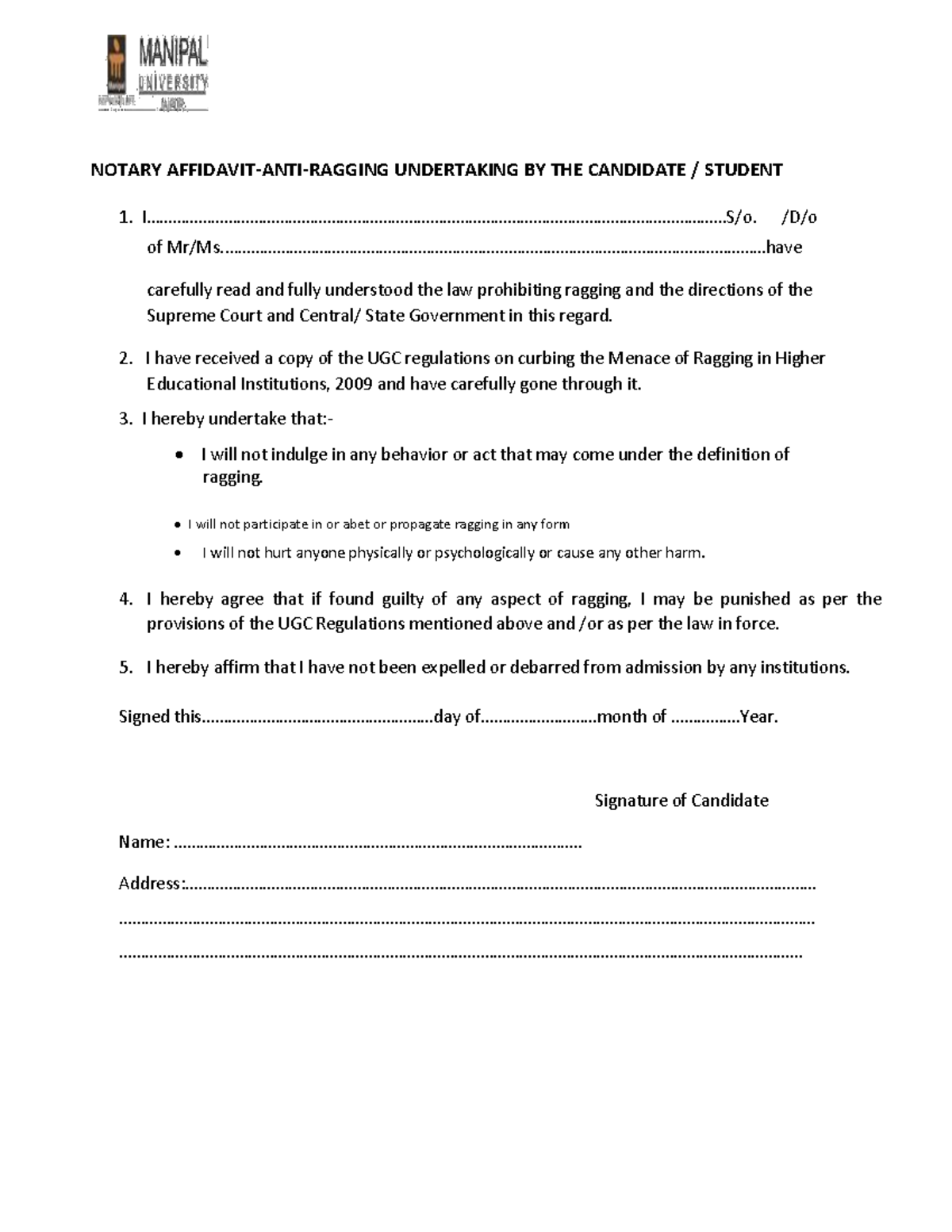 Anti-ragging Affidavit 2016 - NOTARY AFFIDAVIT-ANTI-RAGGING UNDERTAKING ...