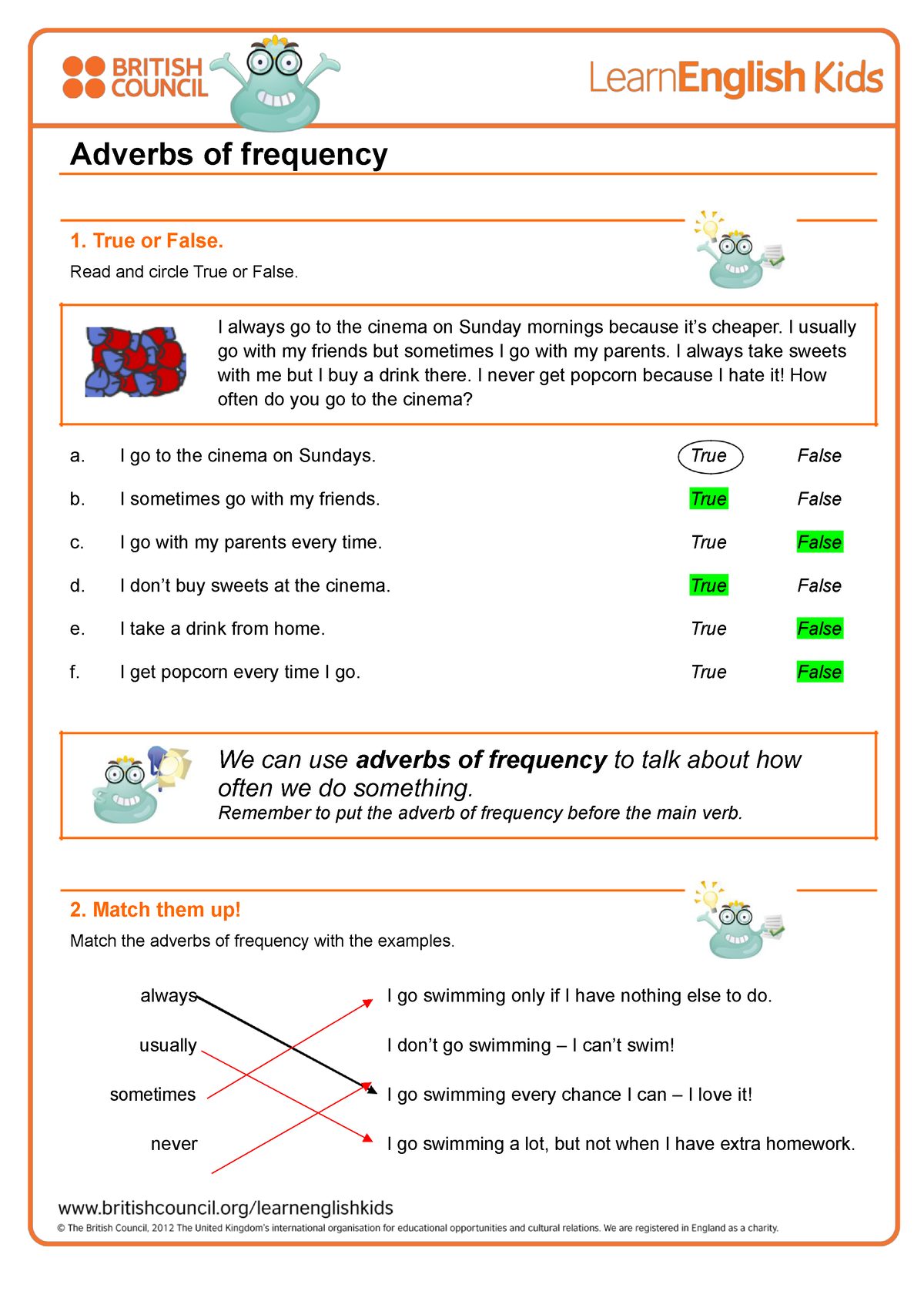 Adverbs Of Frequency #2 - Adverbs Of Frequency 1. True Or False. Read ...