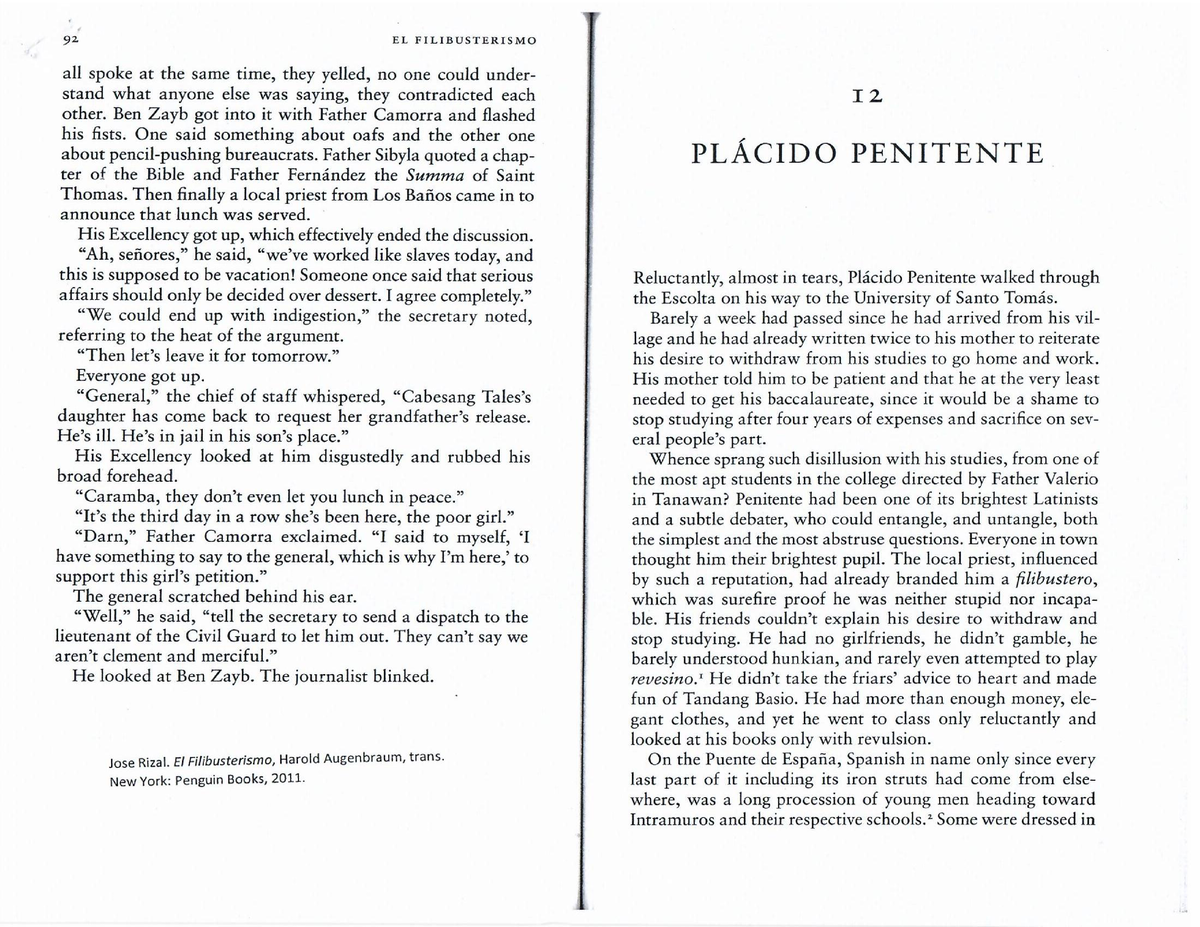 Jose Rizal El Filibusterismo Placido Penitente Rizals Life Works