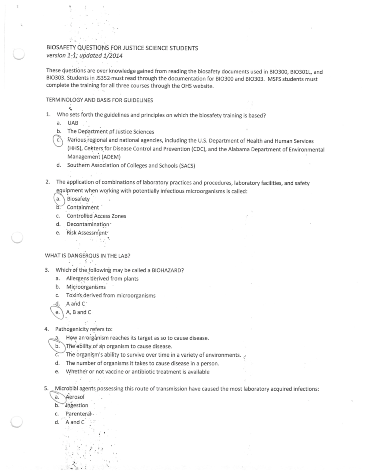 Biosafety Quiz with Answers JS 352 Studocu