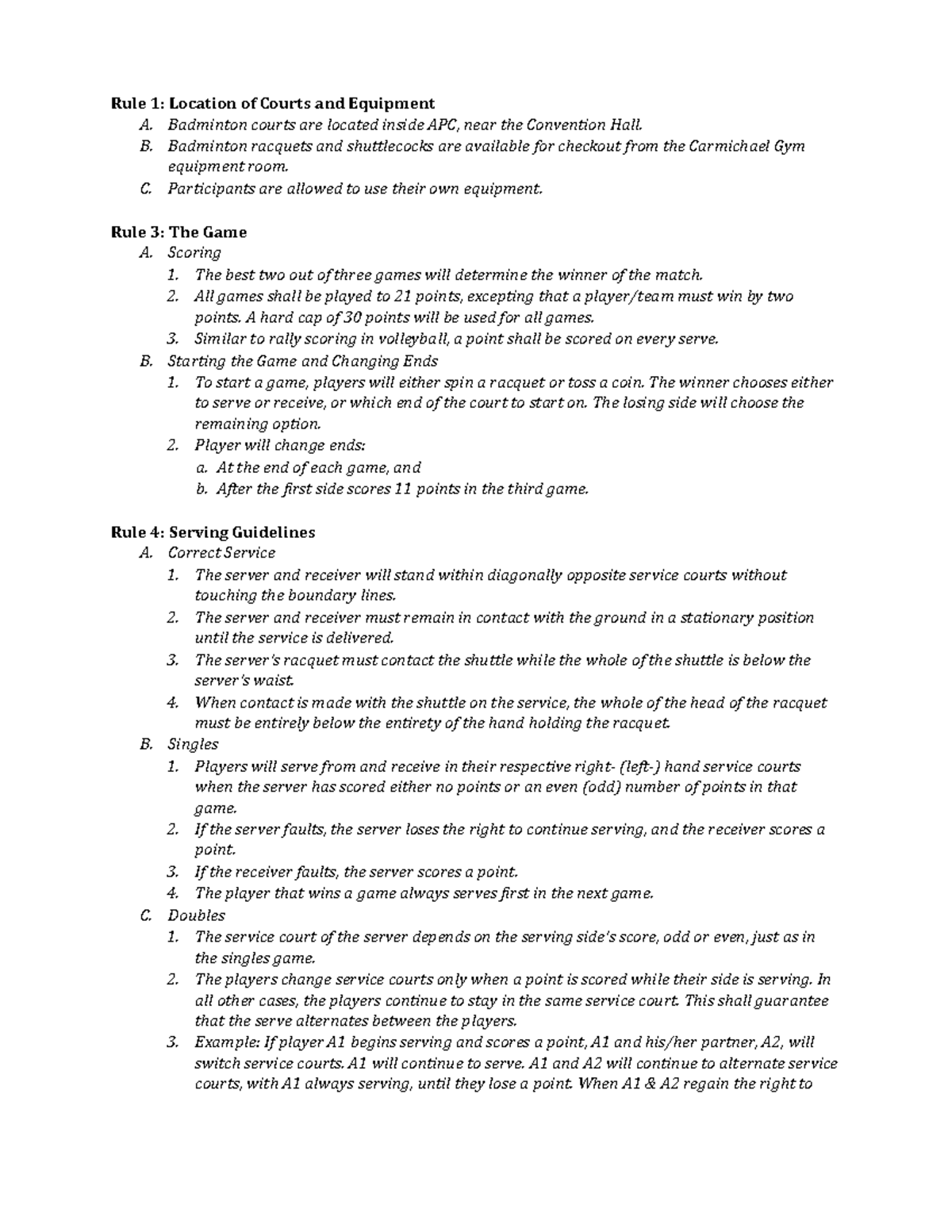 Ground Rues 2 - Good luck - Rule 1: Location of Courts and Equipment A ...