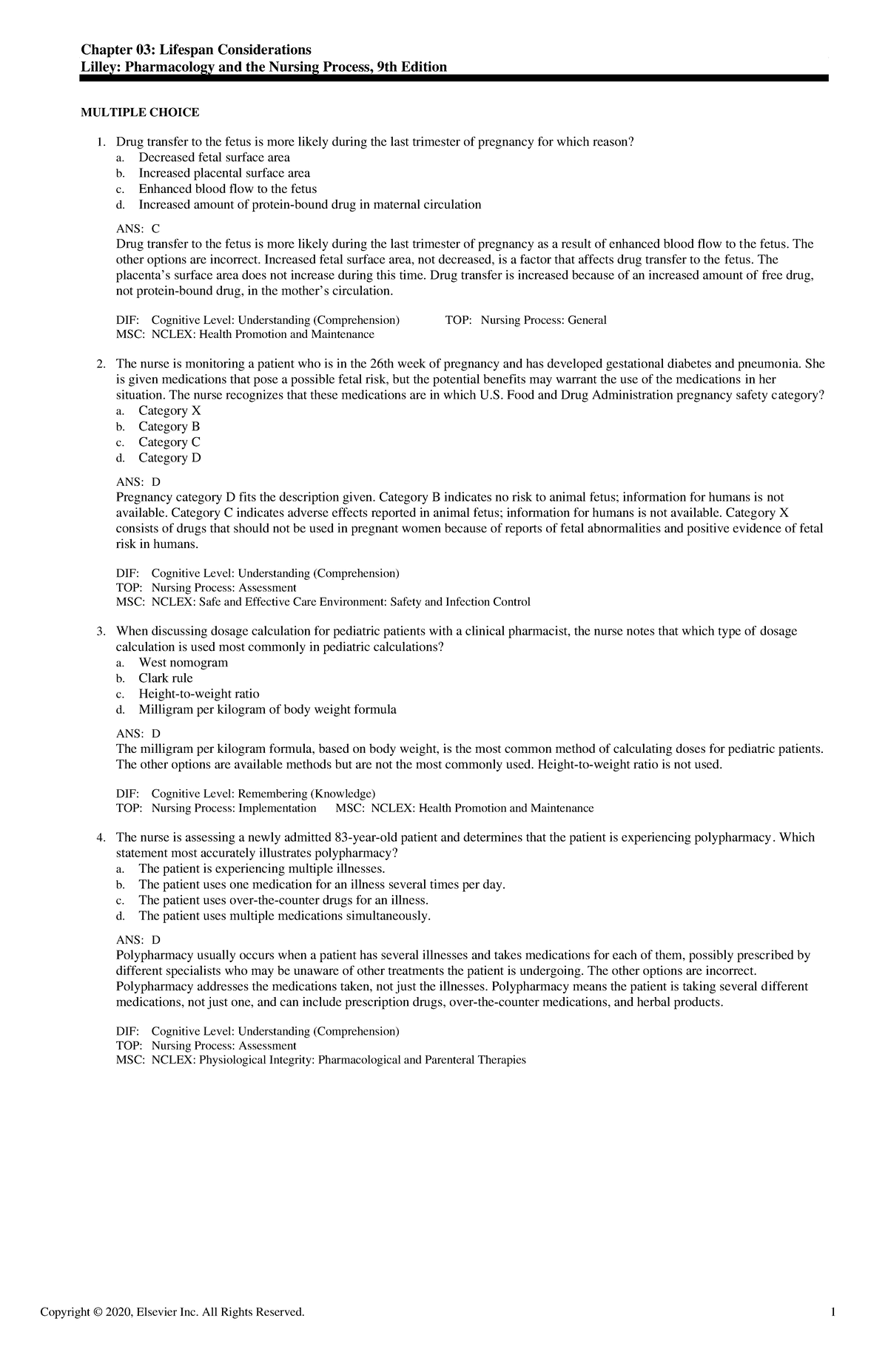 Exam View - Chapter 03 - Chapter 03: Lifespan Considerations Lilley ...