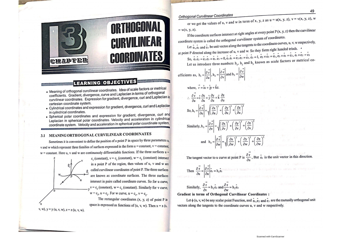 Orthogonal curvilinear Coordinates - Mathematics Practical - Studocu