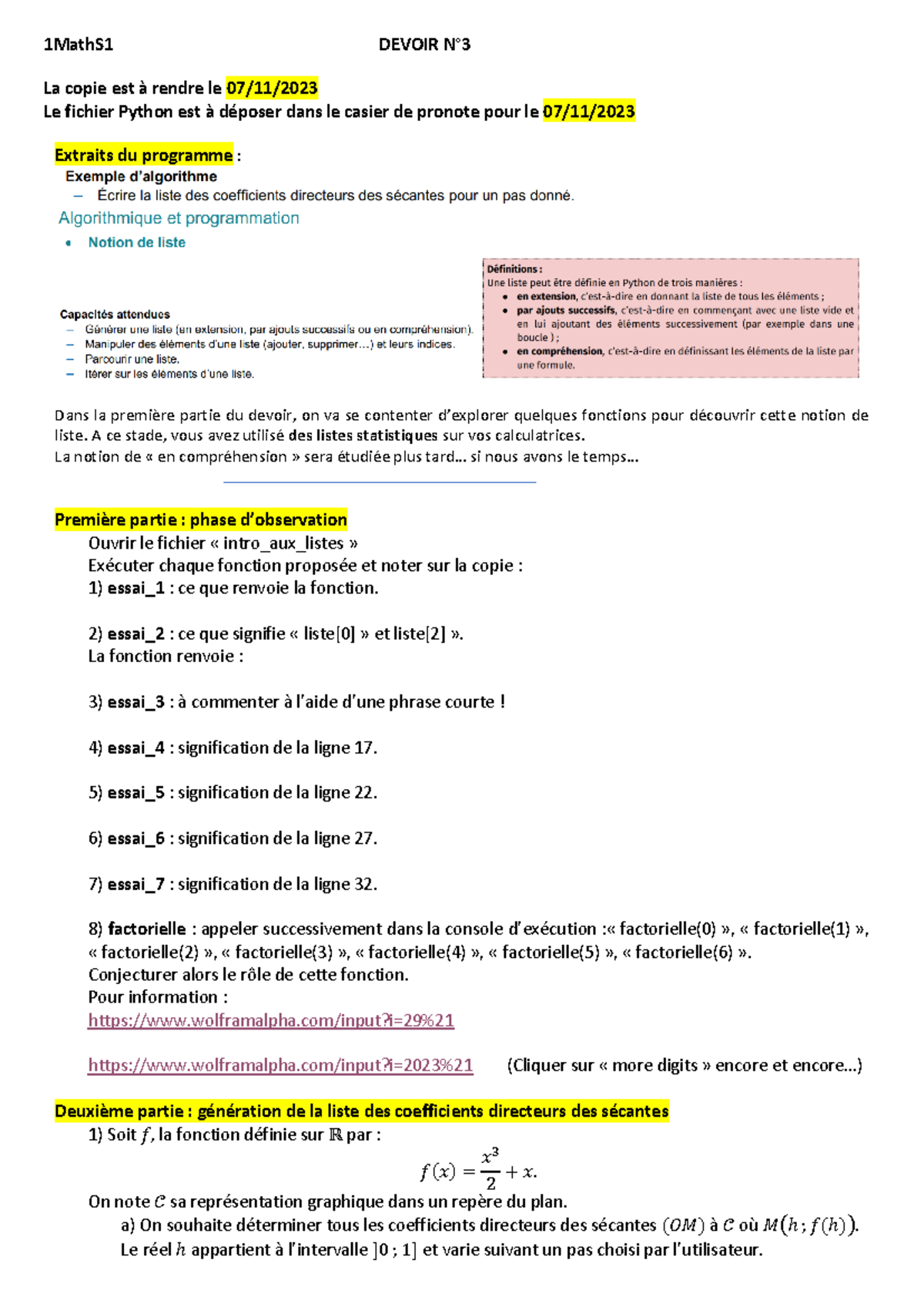 DM3 1Math S 1 2023 2024 - JHVJHV.? - 1MathS 1 DEVOIR N° La copie est à ...