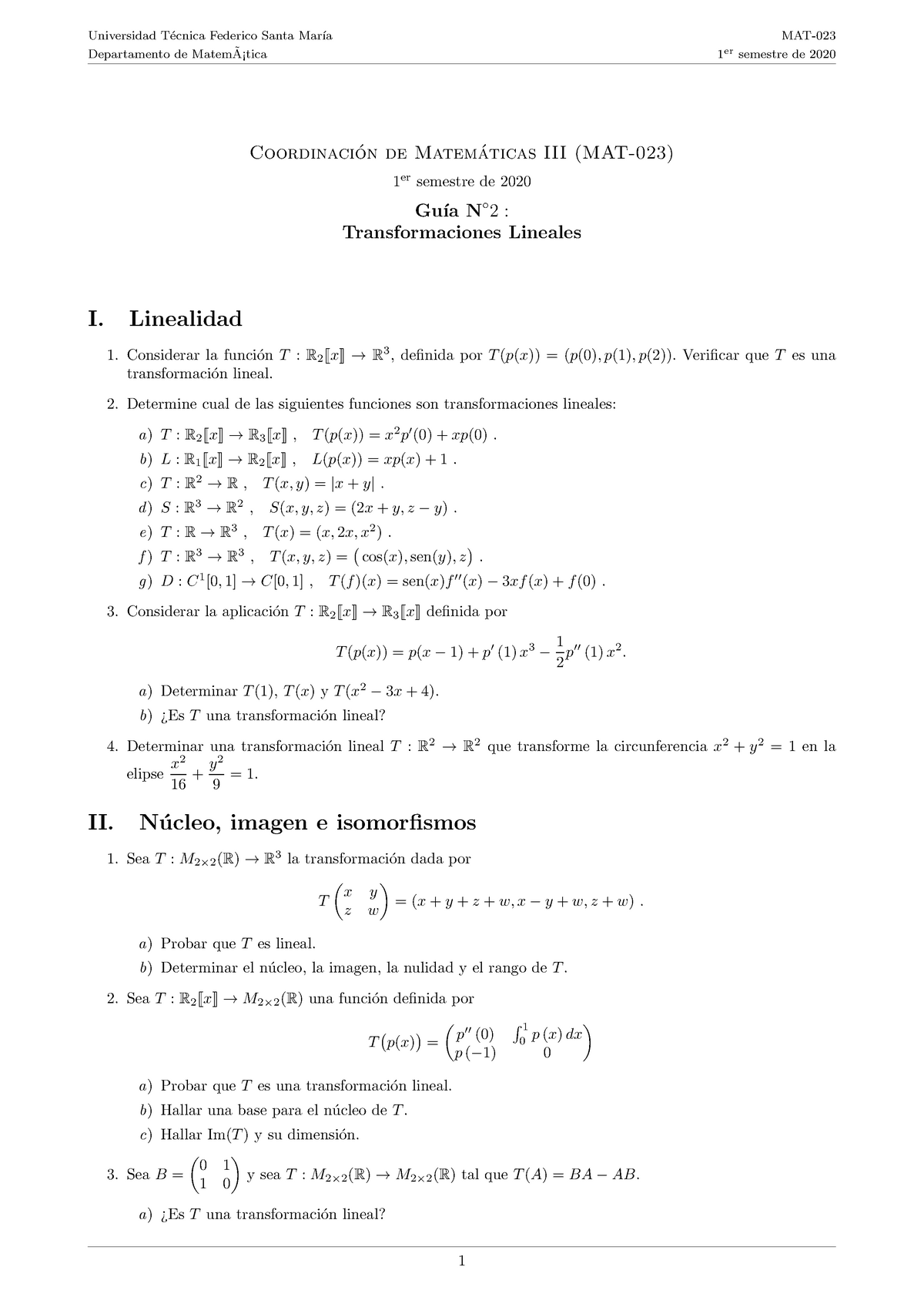 Guia 1 (Transformaciones Lineales) - Departamento De MatemA¡tica ̃ 1 ...