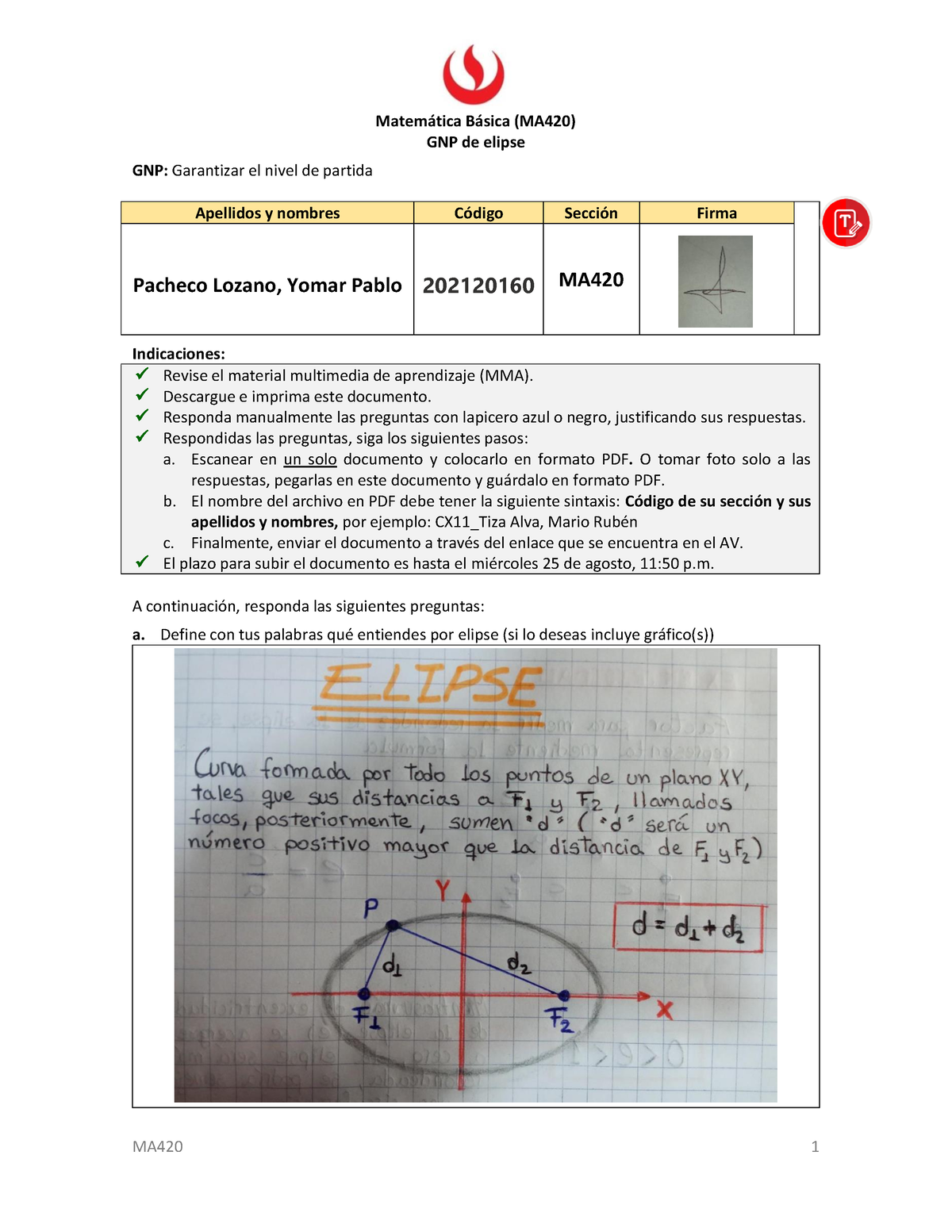 MA420 Pacheco Lozano, Yomar Pablo - MA420 1 Matem·tica B·sica (MA420 ...