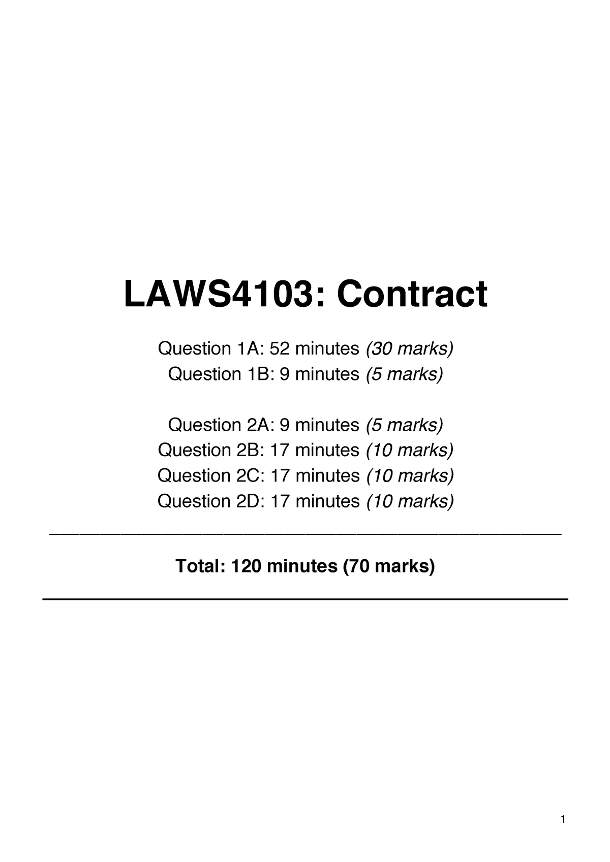 Contract Law Exam Notes - LAWS4103: Contract Question 1A: 52 Minutes ...