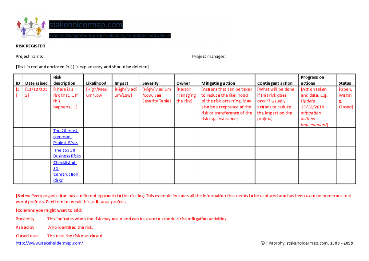 BUS530 Unit 6 Risk Register Template - RISK REGISTER Project name ...