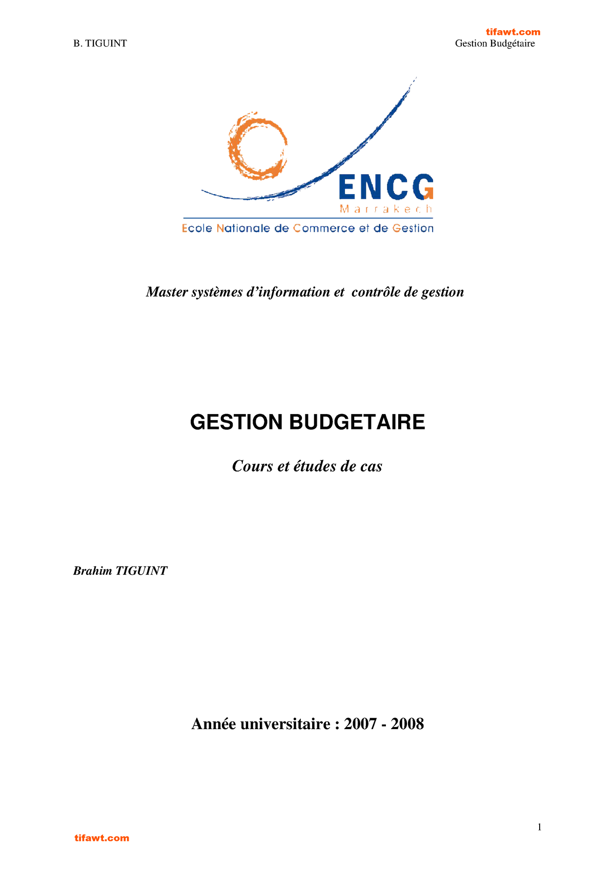 Cours Complet De La Gestion Budgetaire - B. TIGUINT Gestion Budgétaire ...