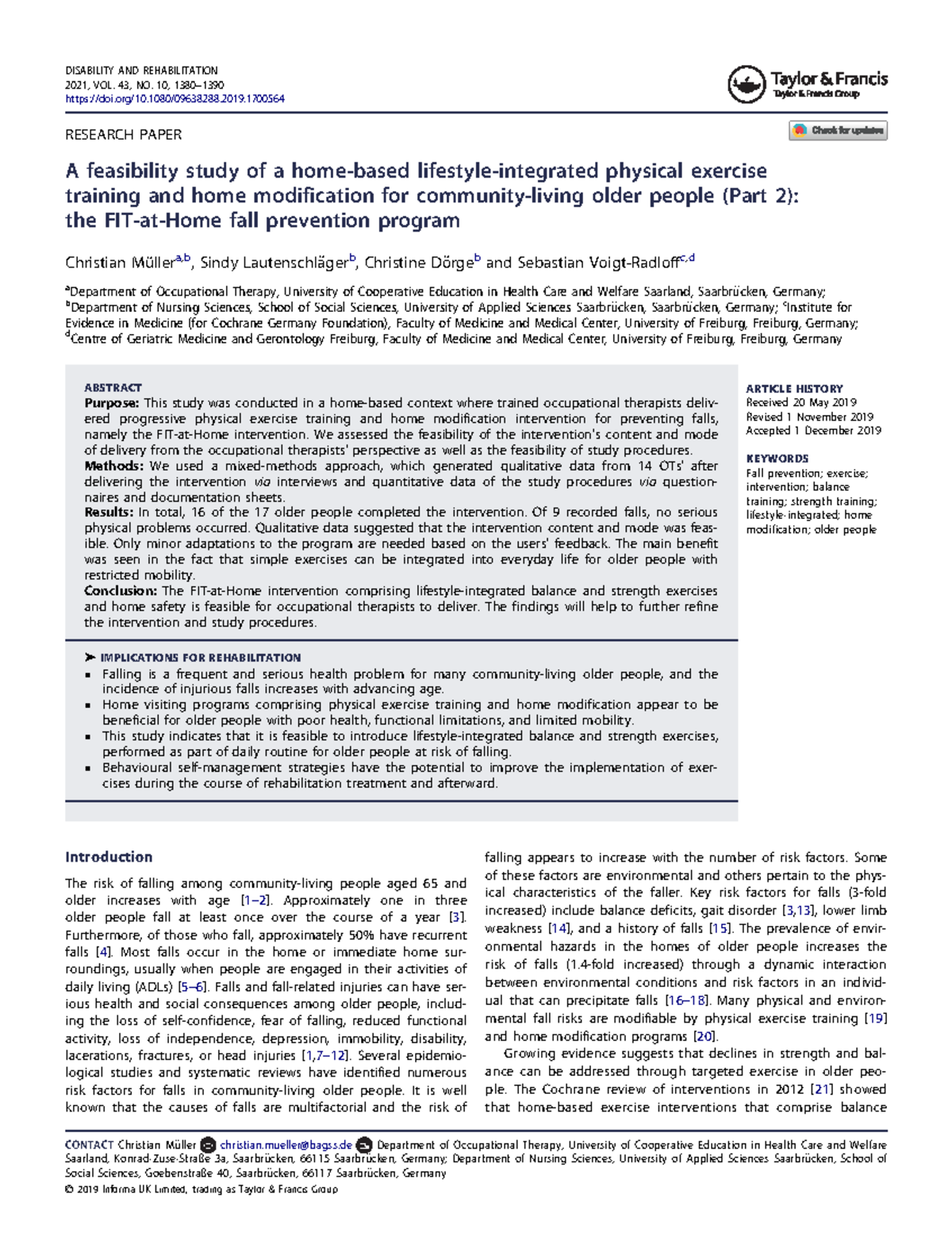 Qualitative article - RESEARCH PAPER A feasibility study of a home ...