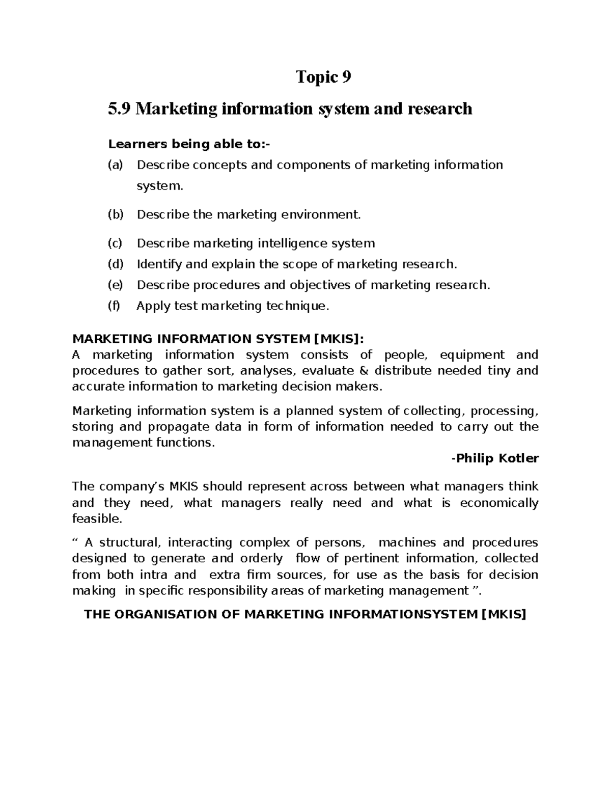 term paper marketing information system