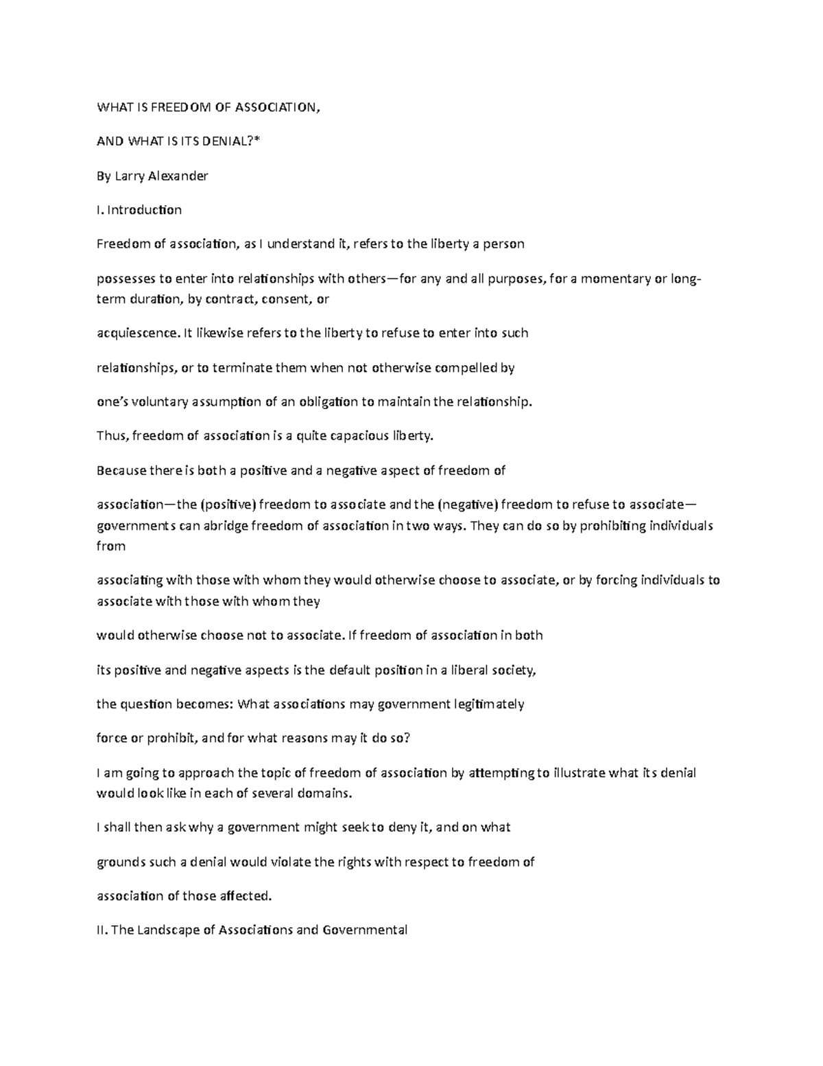 Freedom OF Association WHAT IS FREEDOM OF ASSOCIATION, AND WHAT IS