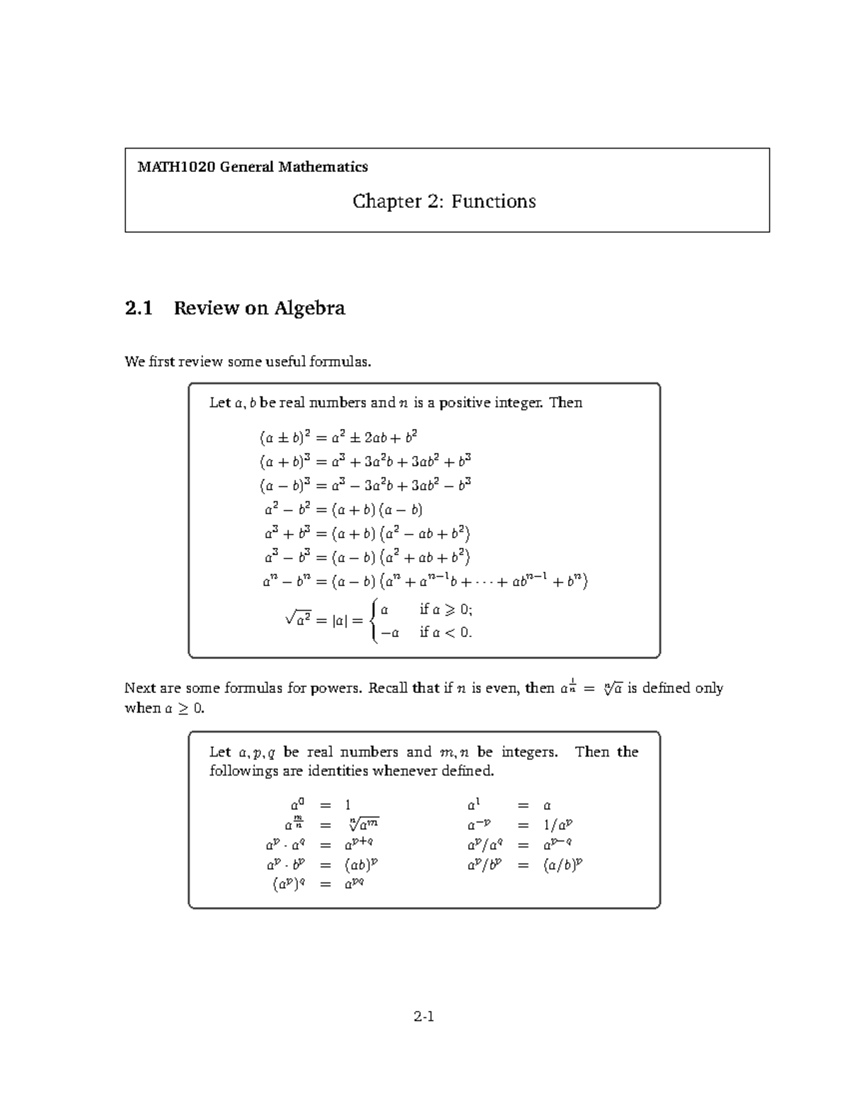 C2 Functions - Notes - MATH1020 General Mathematics Chapter 2 ...