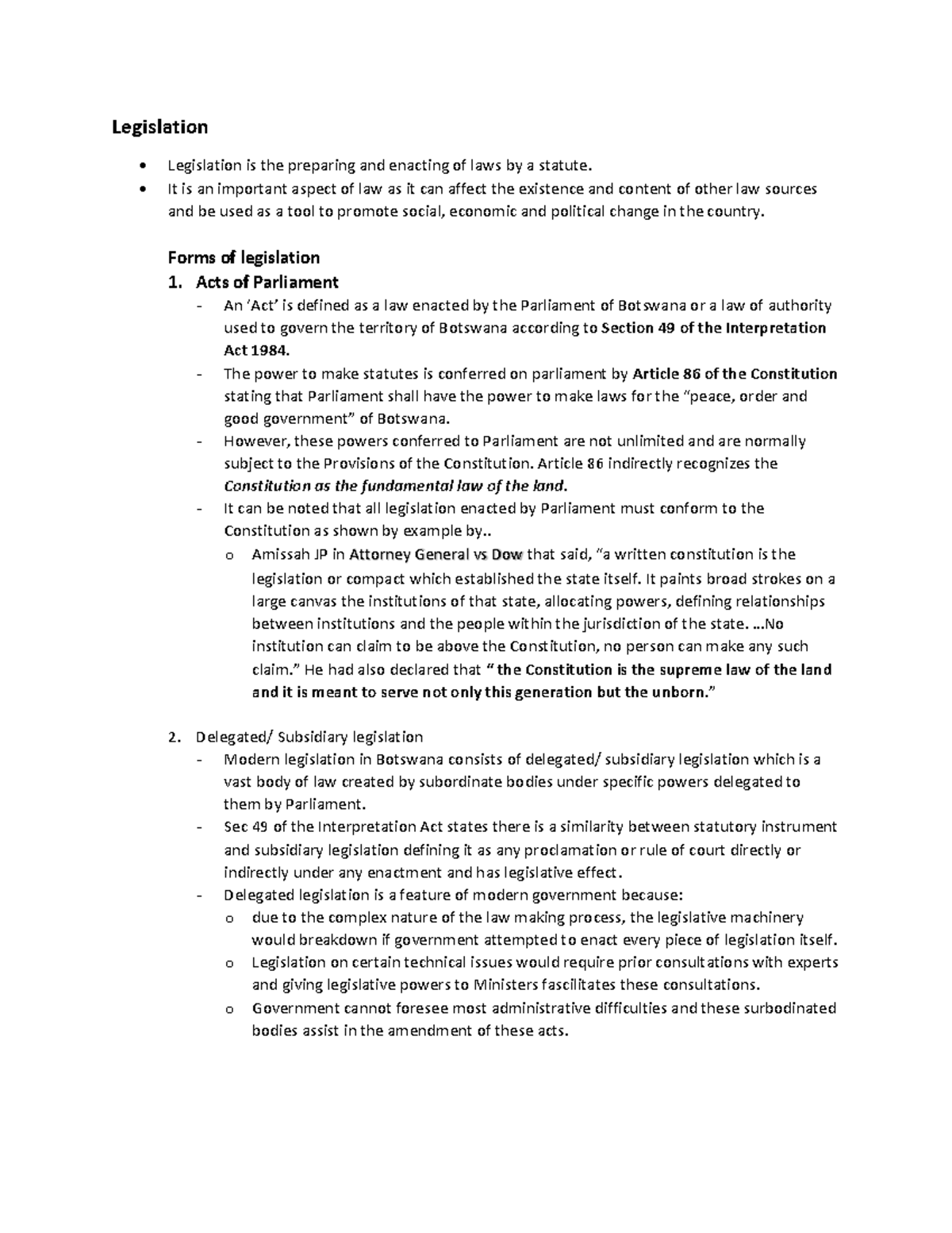 Law 131 legislation notes - Legislation Legislation is the preparing ...