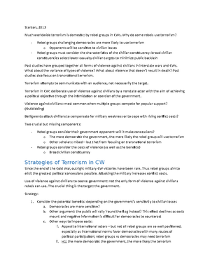 Week 1 Class 2 Notes - Overview - Class Notes Why does civil war matter ...