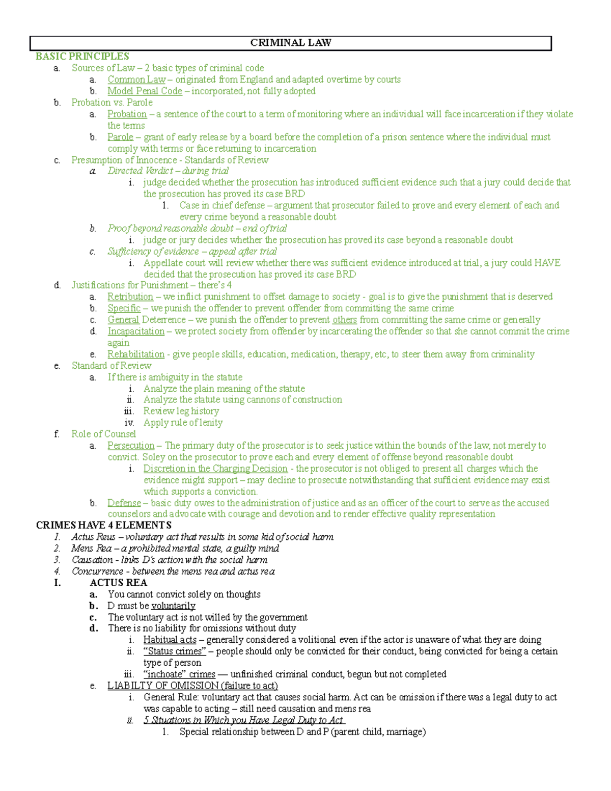 Criminal LAW Outline - CRIMINAL LAW BASIC PRINCIPLES A. Sources Of Law ...