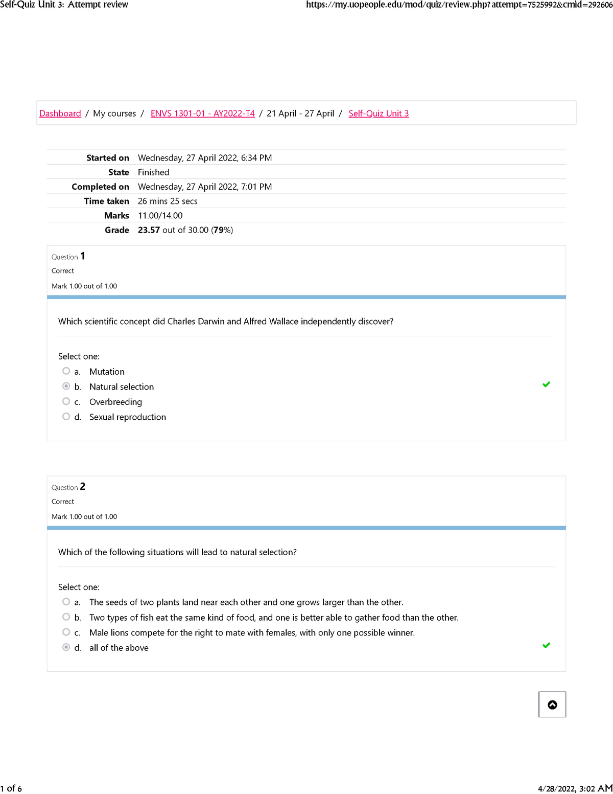 Self-Quiz Unit 3 Attempt Review - Started On Wednesday, 27 April 2022 ...