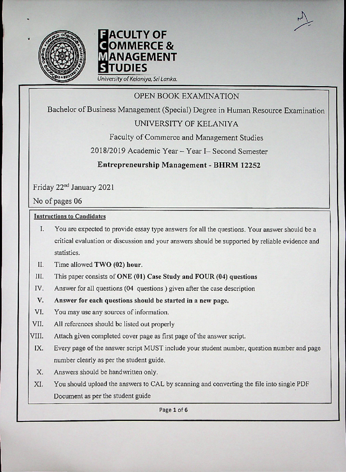 BHRM 12252 PAST Paper - Strategic Management - Studocu