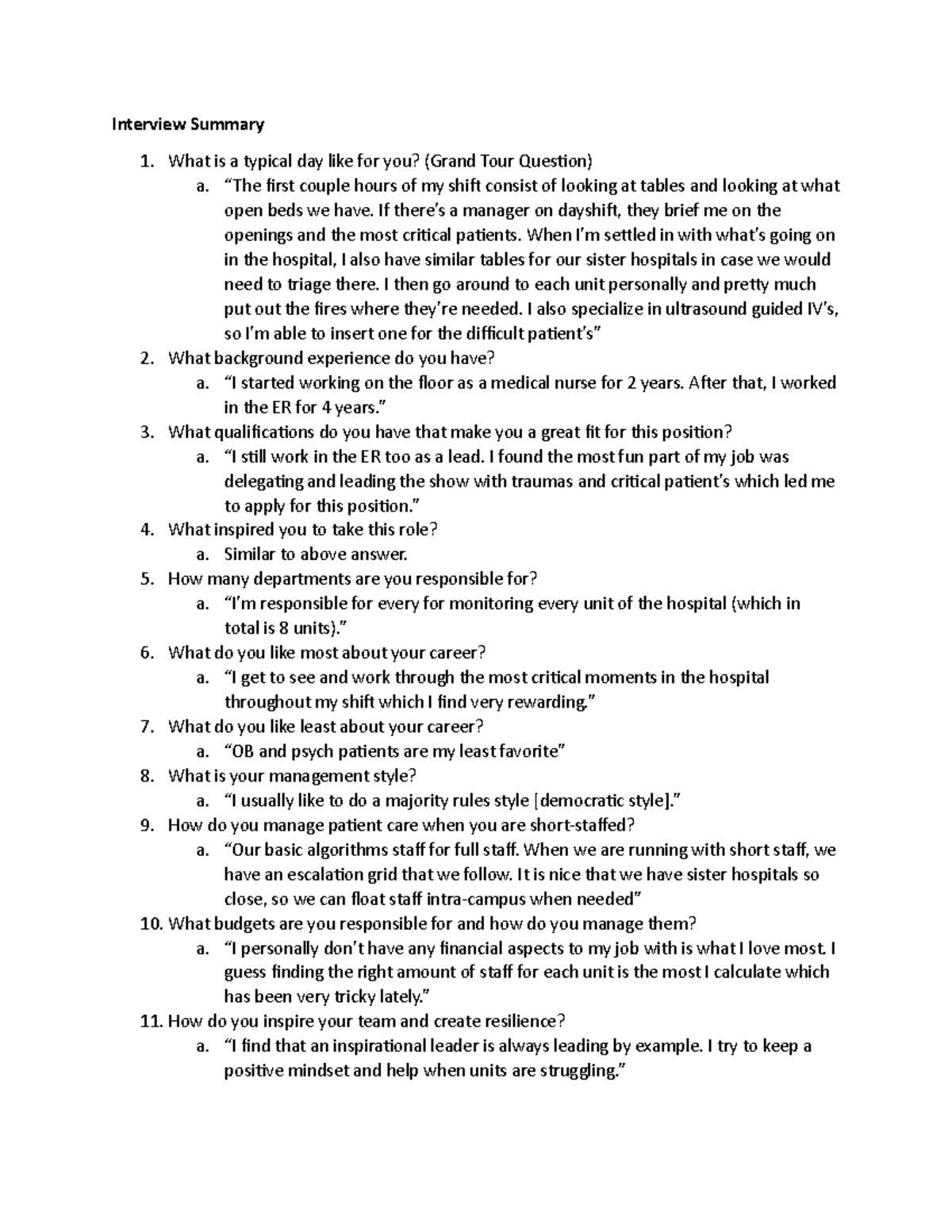 Phase 2 Interview Summary - Interview Summary What is a typical day ...