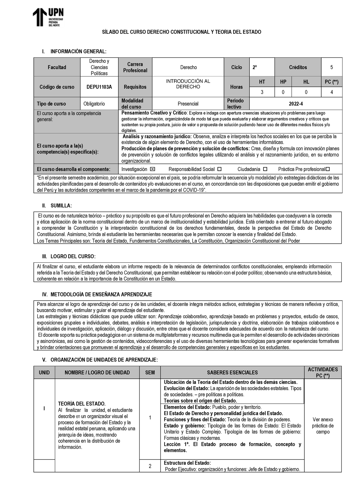 Sílabo De Derecho Constitucional Y Teoria Del Estado - SÕLABO DEL CURSO ...