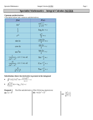 INtegration assignment - Specialist Maths (Unit 3) — Integration ...