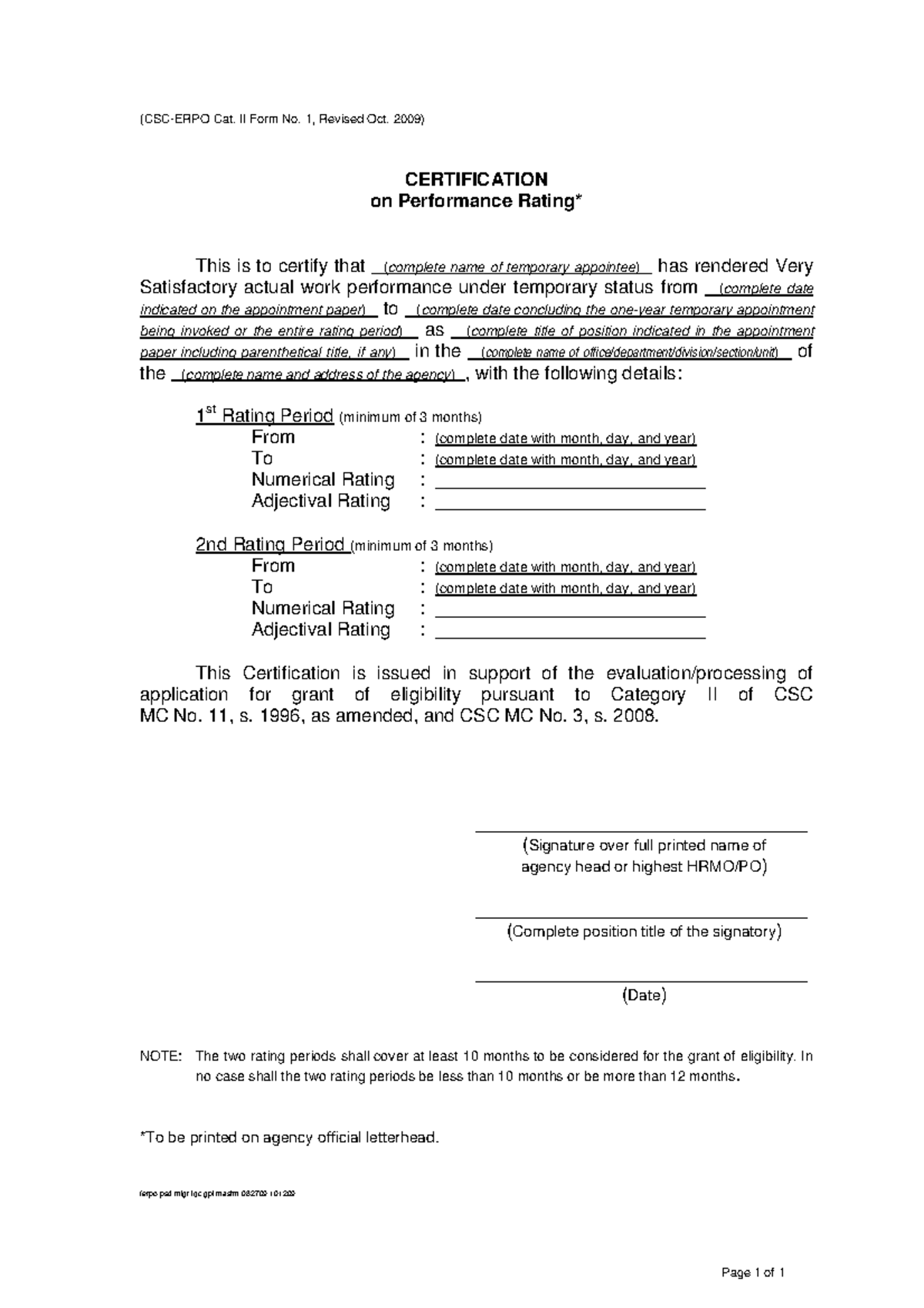 Certification Skills Evalution Rating CSC Cat II - Page 1 of 1 (CSC ...