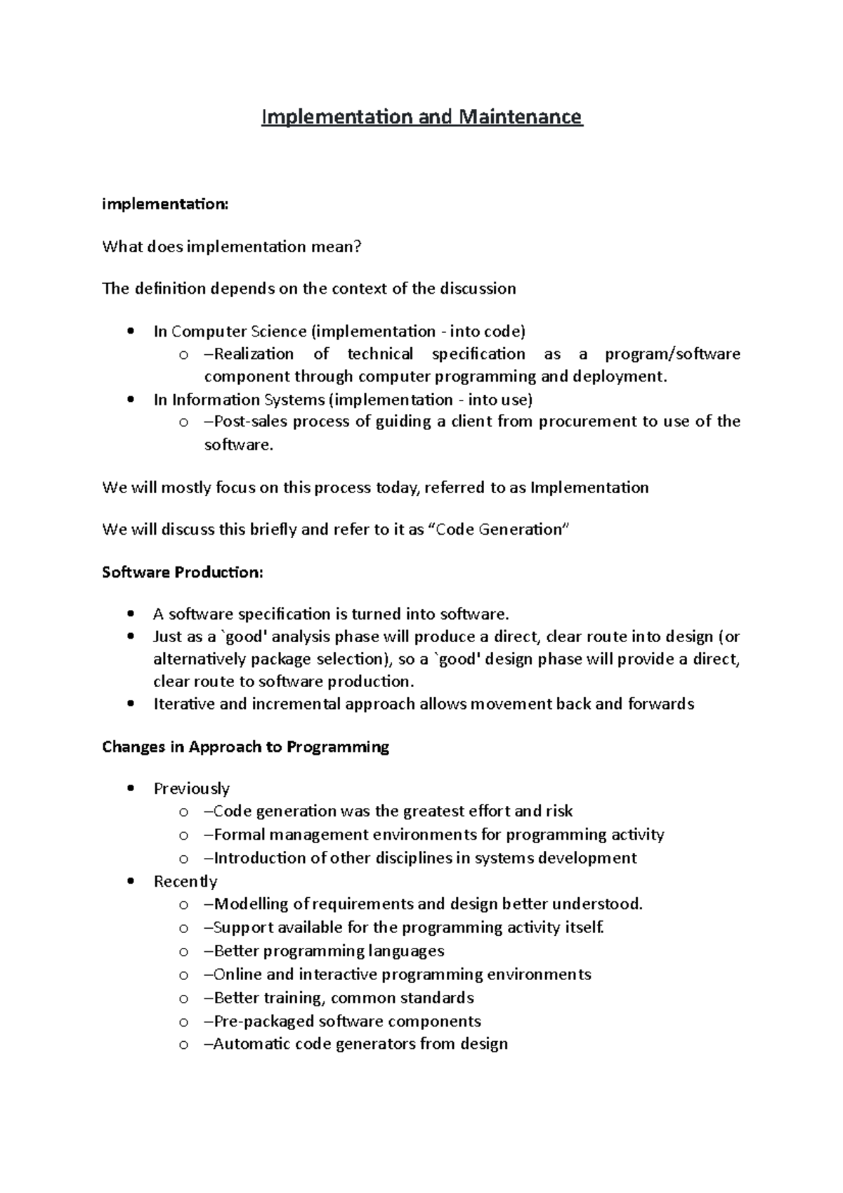 Implementation and Maintenance - Implementation and Maintenance ...