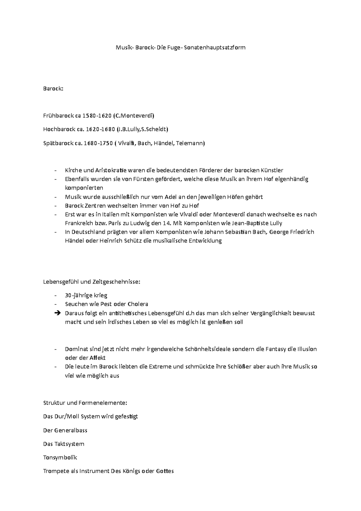 Musik Barock Die Fuge Sonatenhauptsatzform Musik Barock Die Fuge